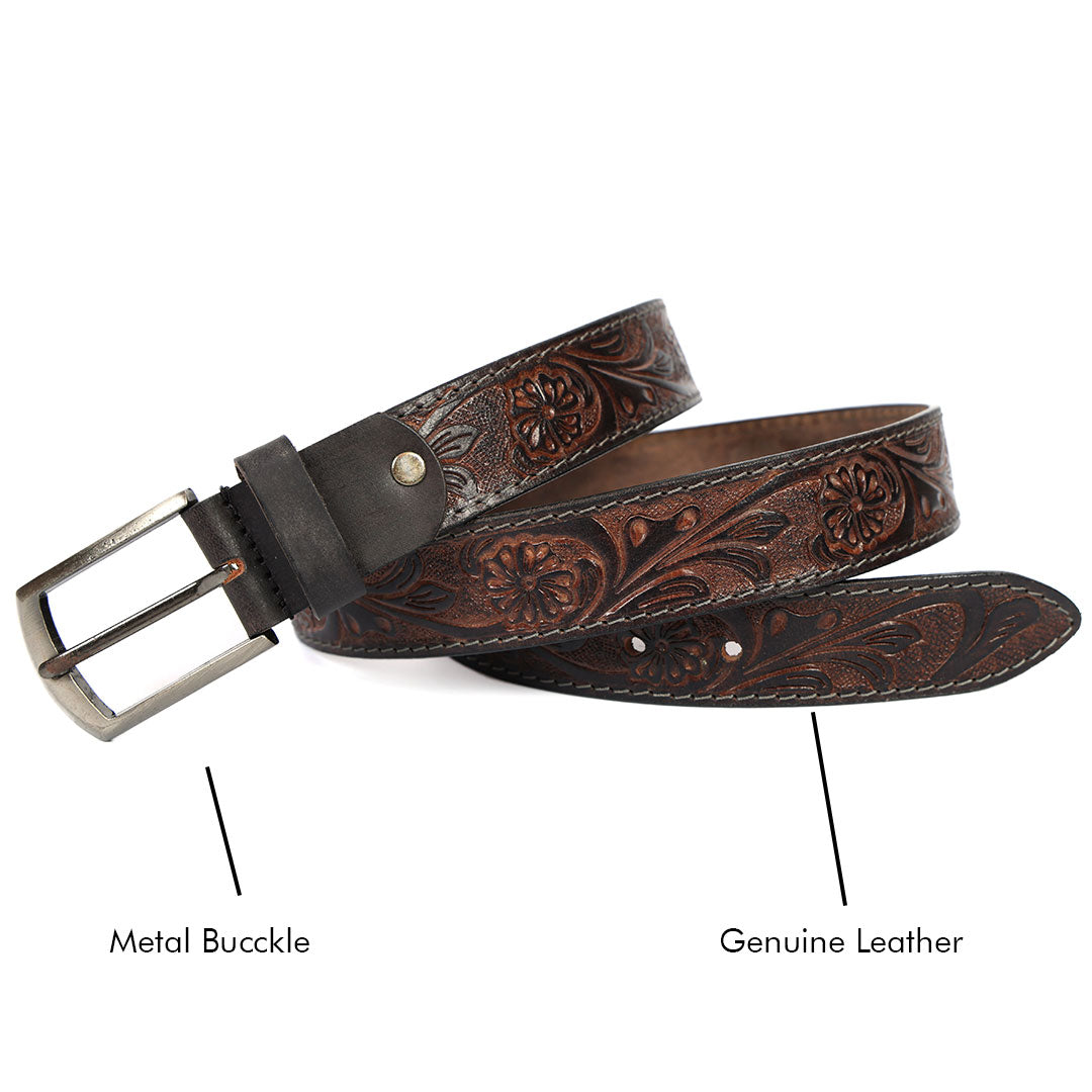 Brand New Handmade Genuine Leather Belt for Men |  Western Floral Embossed Design | Vintage Leather Belt