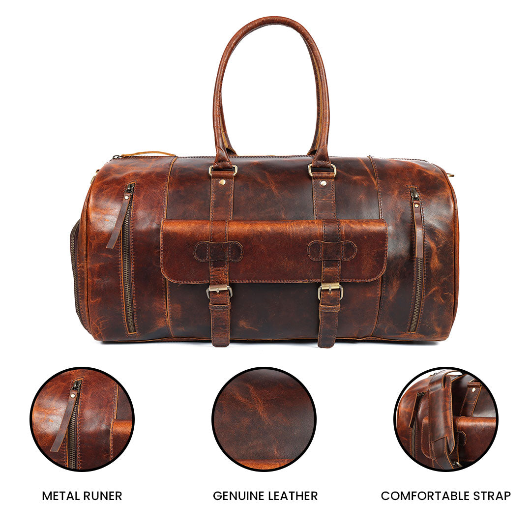Classic Brown Leather Weekender Bag – Handcrafted Leather Duffle Bag for Travel & Style
