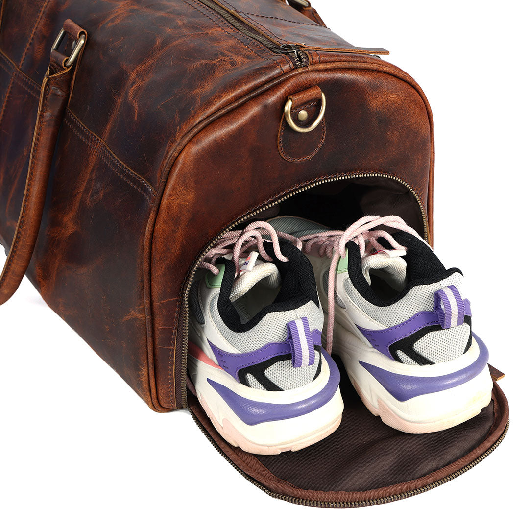 Classic Brown Leather Weekender Bag – Handcrafted Leather Duffle Bag for Travel & Style