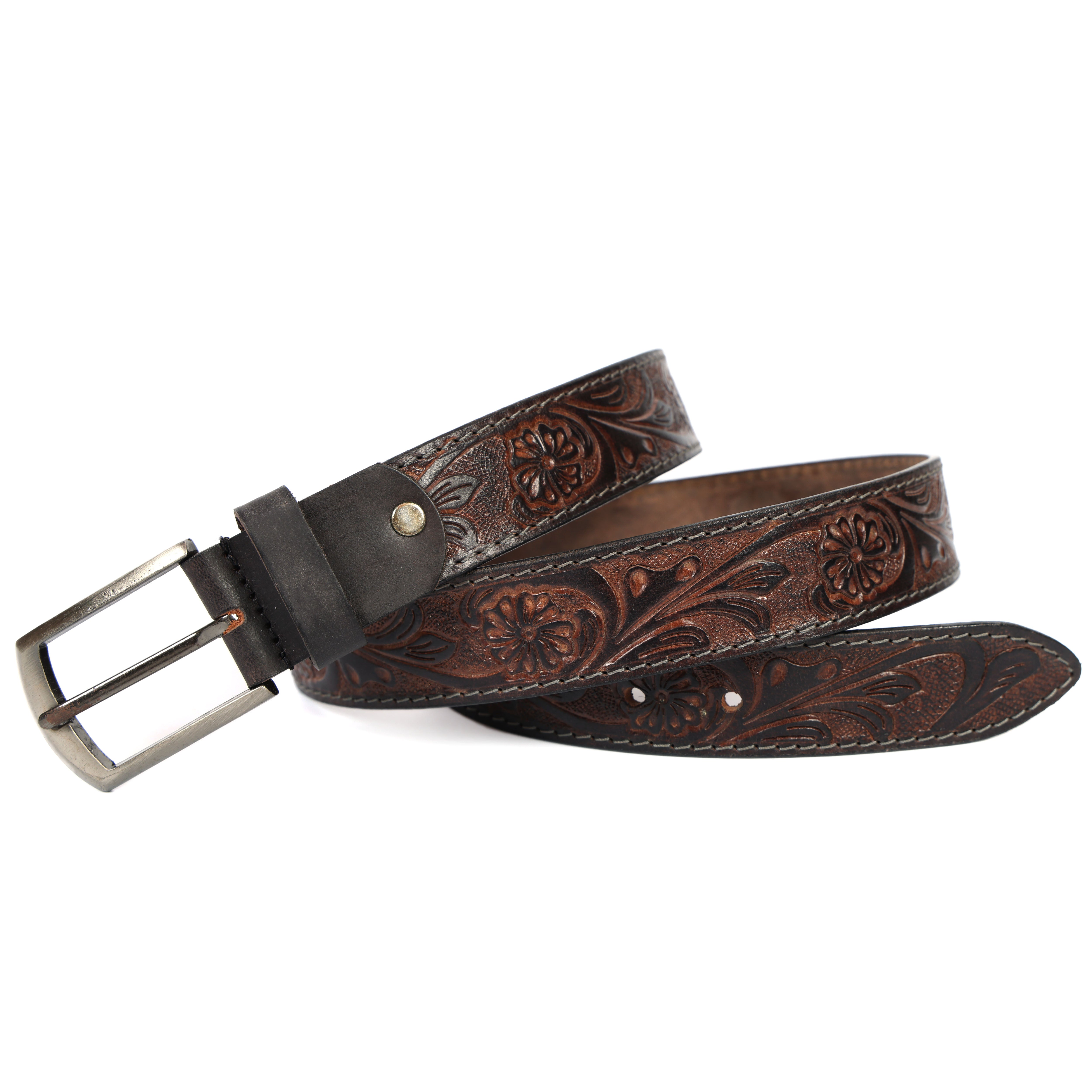 Brand New Handmade Genuine Leather Belt for Men |  Western Floral Embossed Design | Vintage Leather Belt