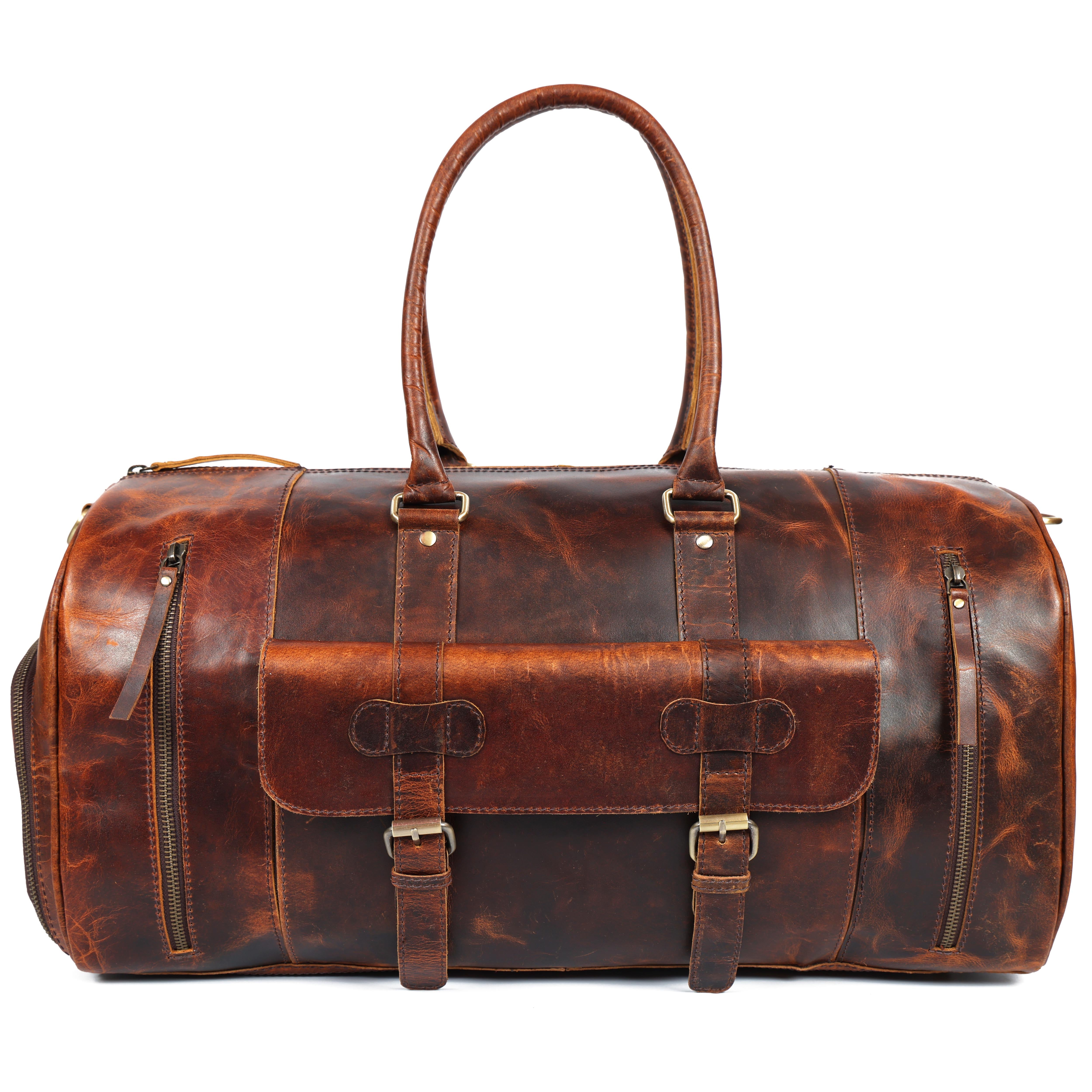 Classic Brown Leather Weekender Bag – Handcrafted Leather Duffle Bag for Travel & Style