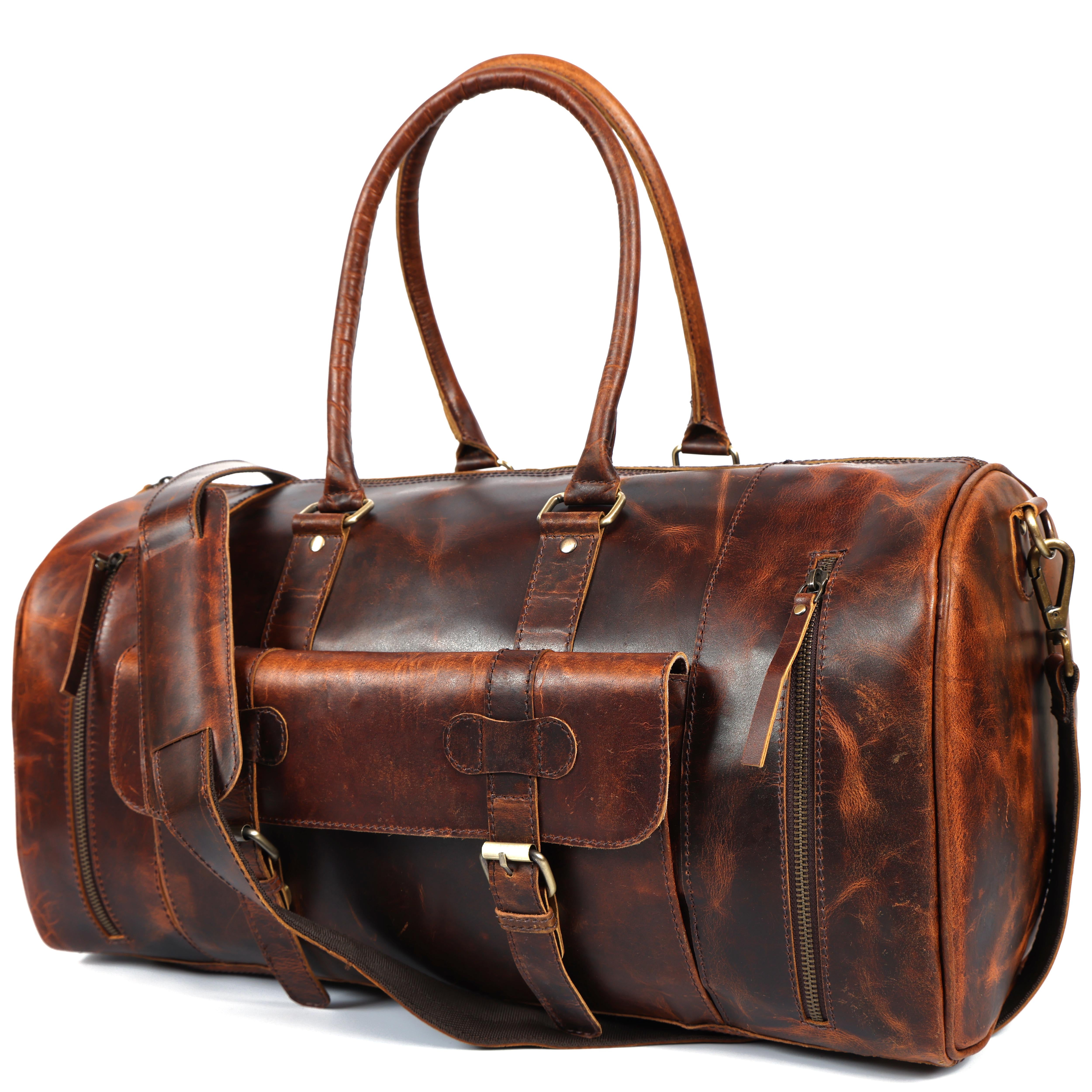 Classic Brown Leather Weekender Bag – Handcrafted Leather Duffle Bag for Travel & Style