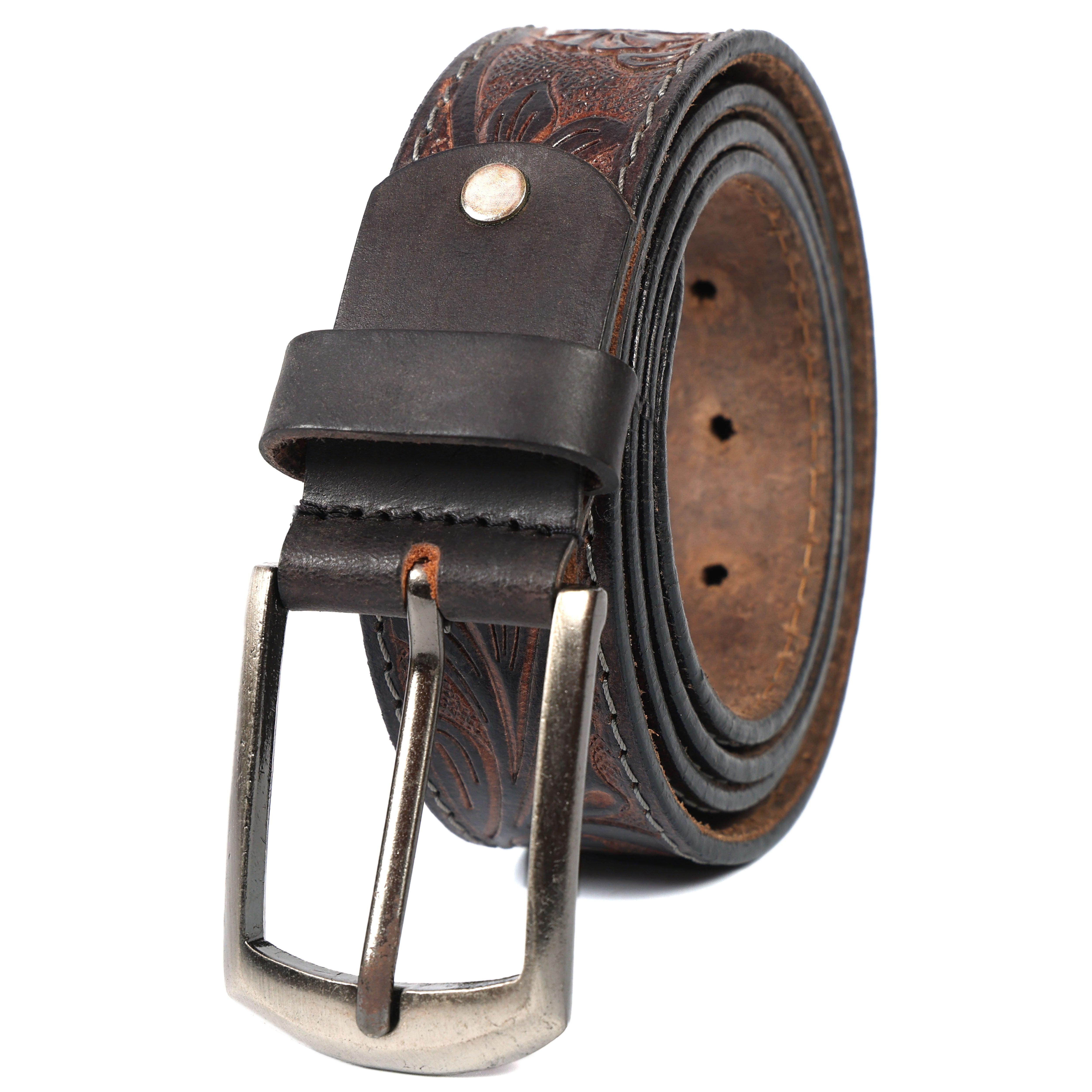 Brand New Handmade Genuine Leather Belt for Men |  Western Floral Embossed Design | Vintage Leather Belt