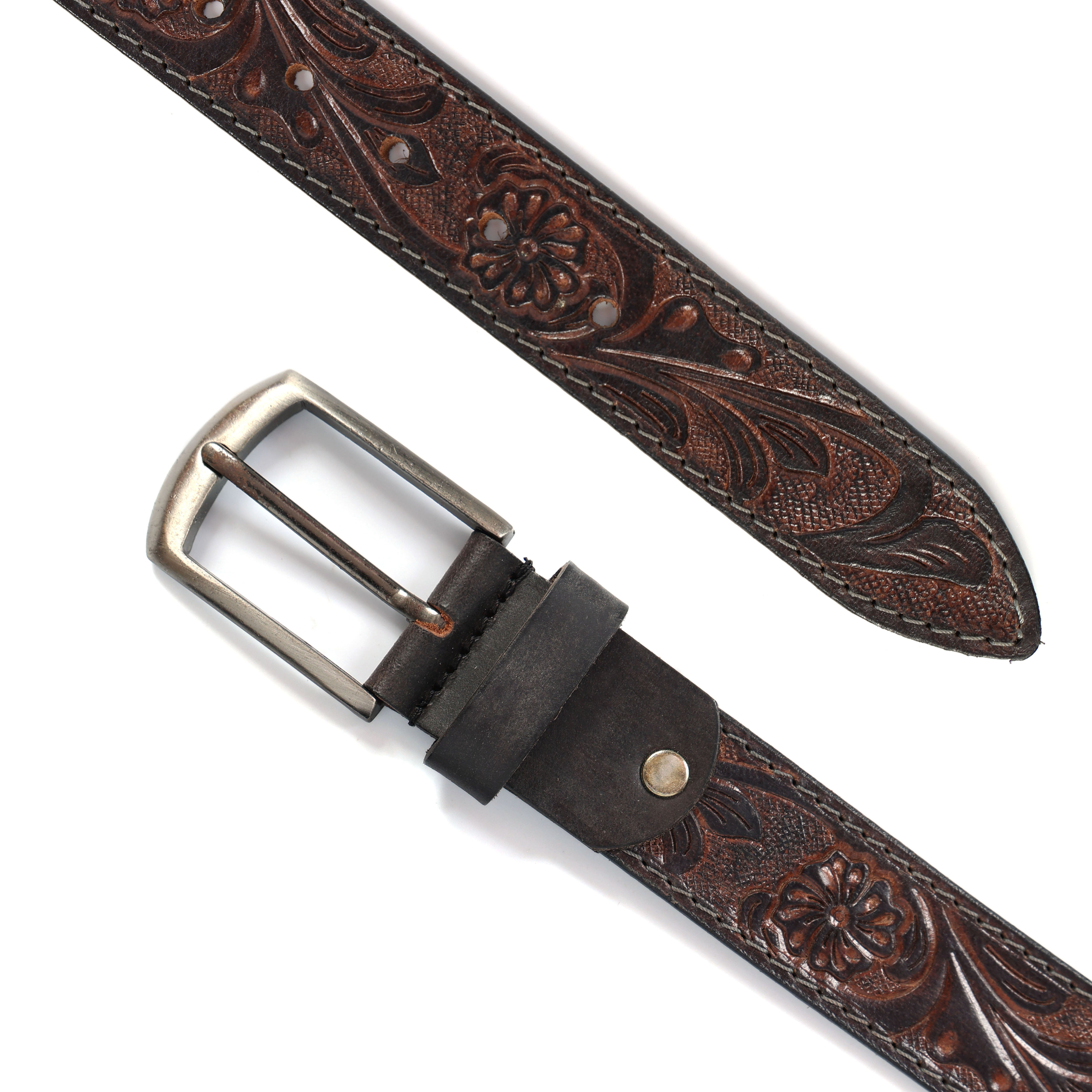 Brand New Handmade Genuine Leather Belt for Men |  Western Floral Embossed Design | Vintage Leather Belt