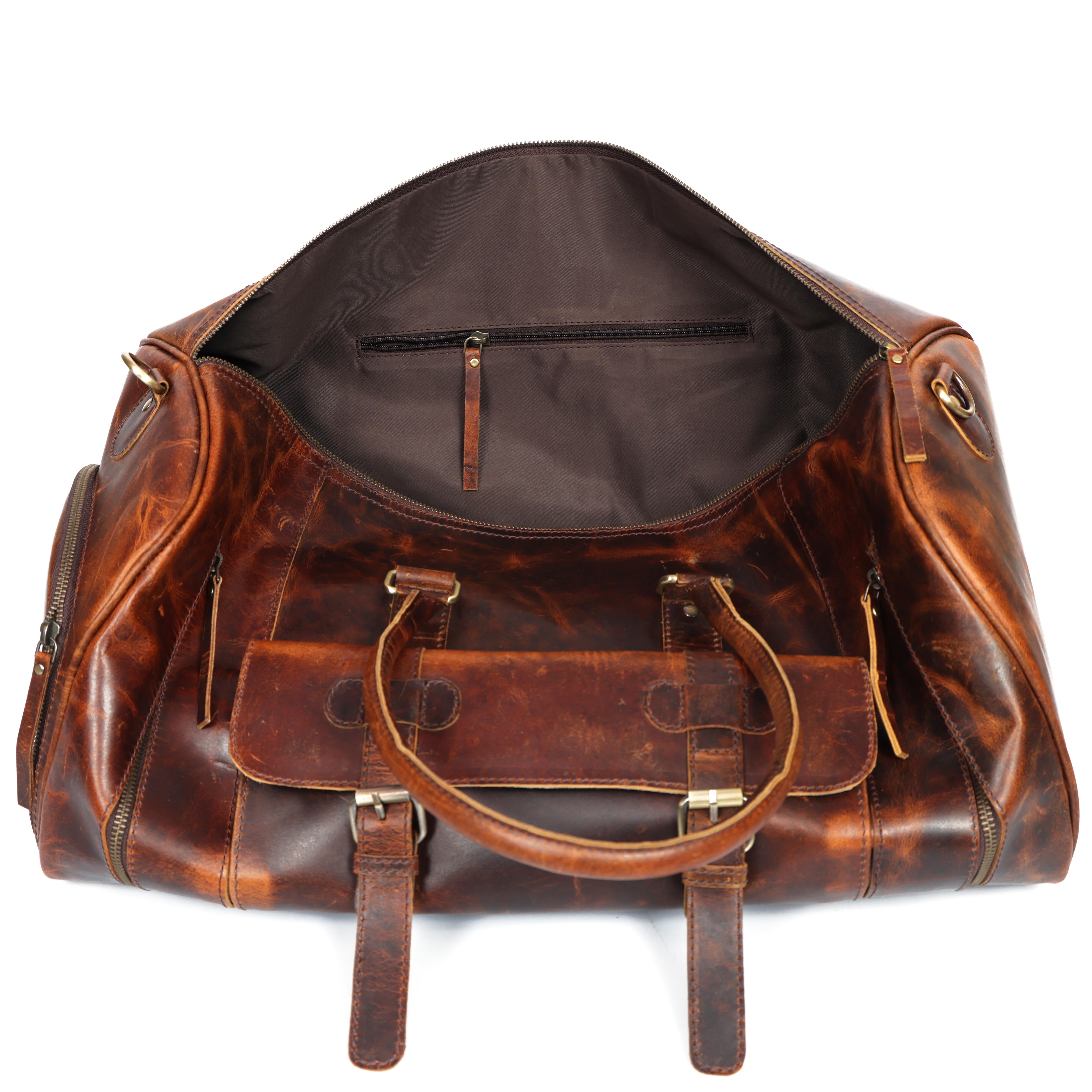 Classic Brown Leather Weekender Bag – Handcrafted Leather Duffle Bag for Travel & Style