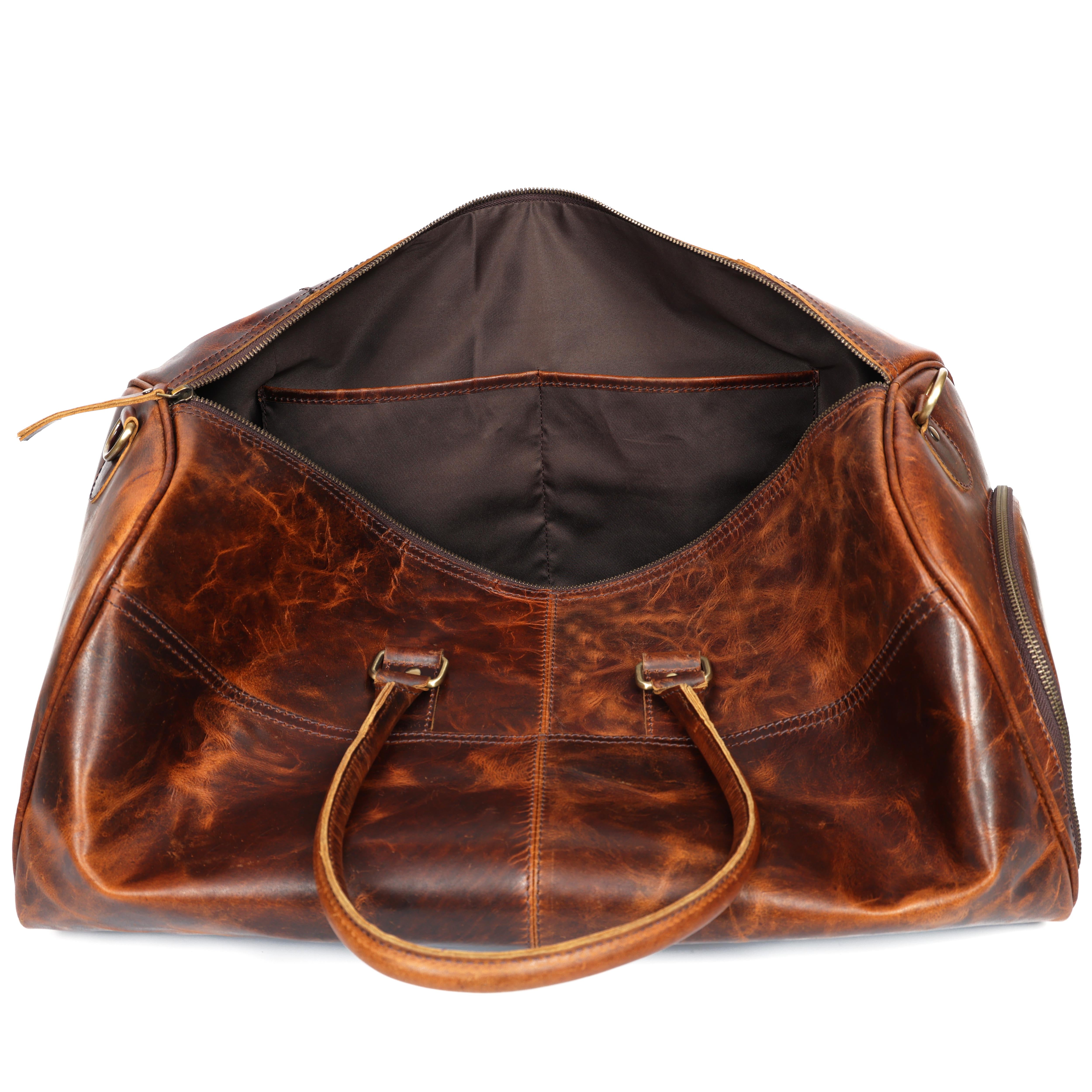 Classic Brown Leather Weekender Bag – Handcrafted Leather Duffle Bag for Travel & Style