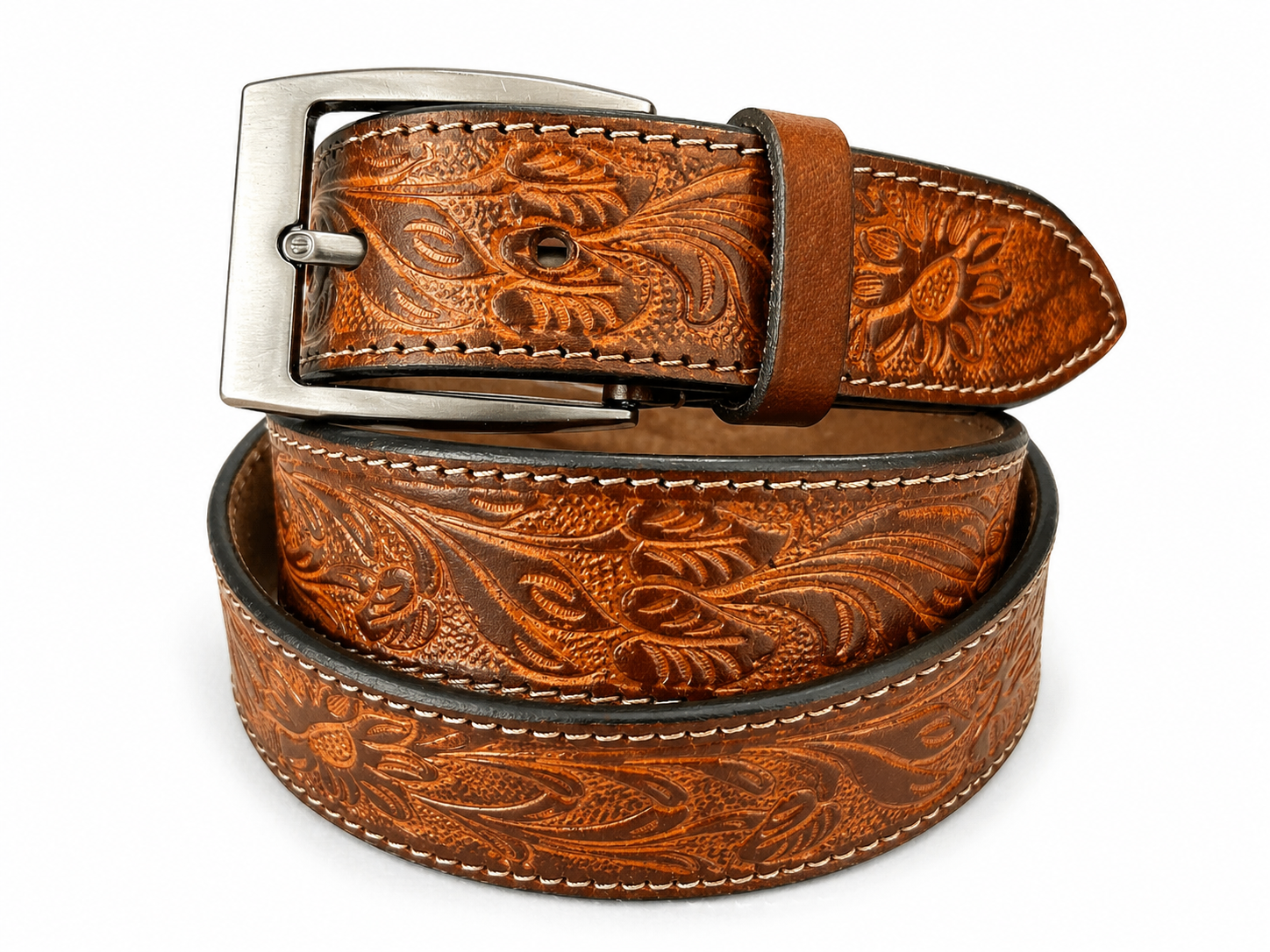 Premium Handcrafted Genuine Leather Belt Embossed Vintage Design Formal & Casual Wear