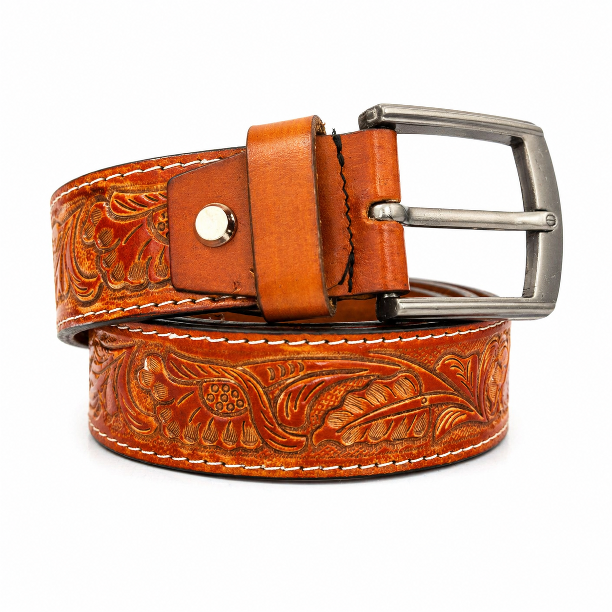Premium Handcrafted Genuine Leather Belt Embossed Vintage Design Formal & Casual Wear