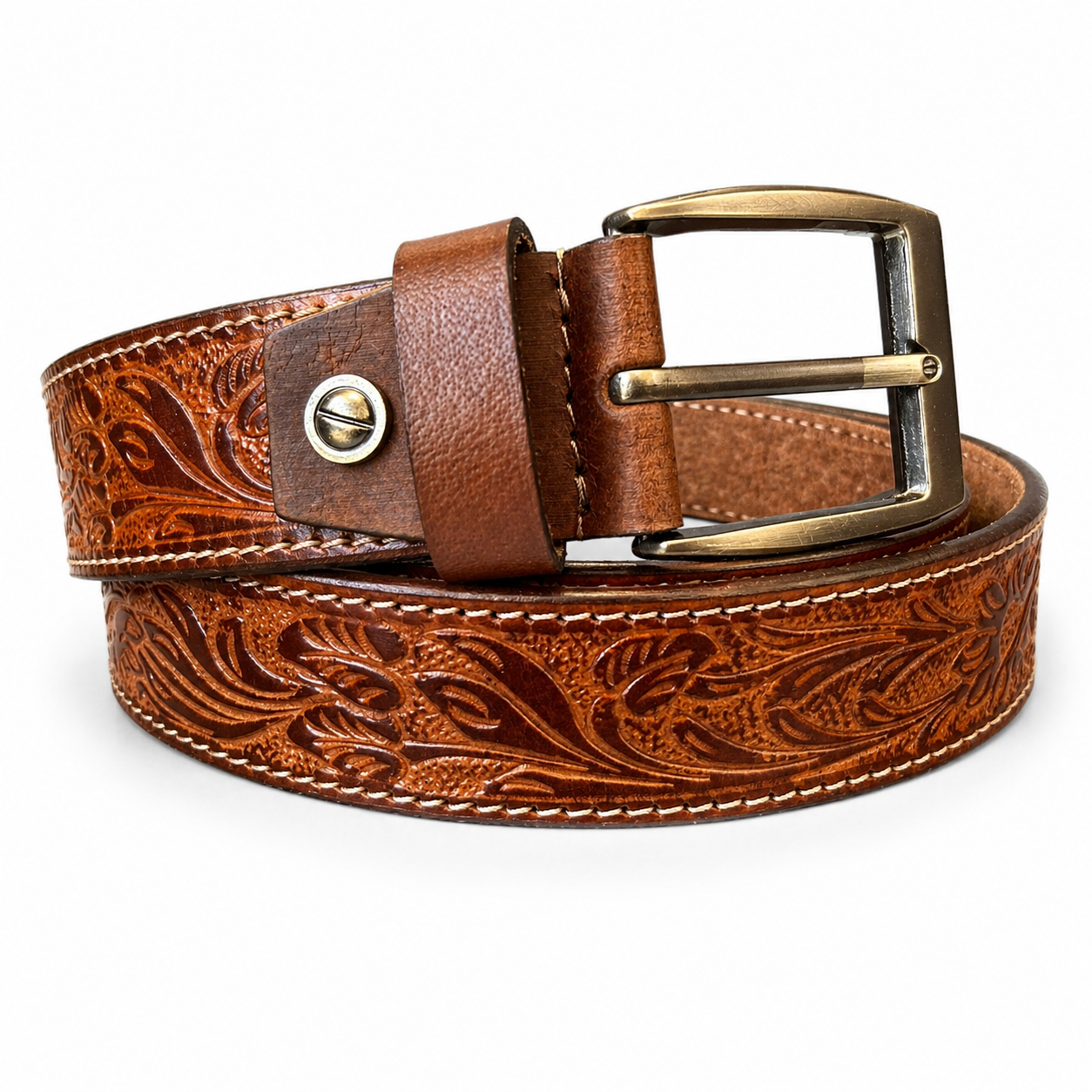 Unisex Handcrafted Genuine Leather Belt Premium Vintage Embossed Brown Leather Stylish Casual & Formal Belt
