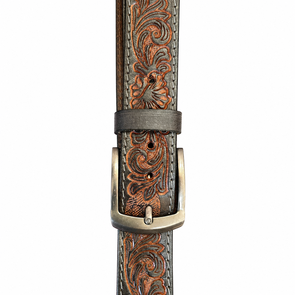 Premium Genuine Leather Belt Dual Tone Vintage Embossed Design with Antique Metal Buckle Durable Casual & Formal Waist Belt