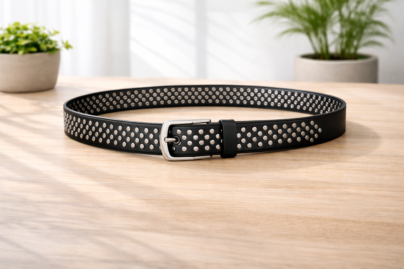 Unisex Black Studded Leather Belt Punk Rock Gothic Belt with Silver Rivets for Men & Women