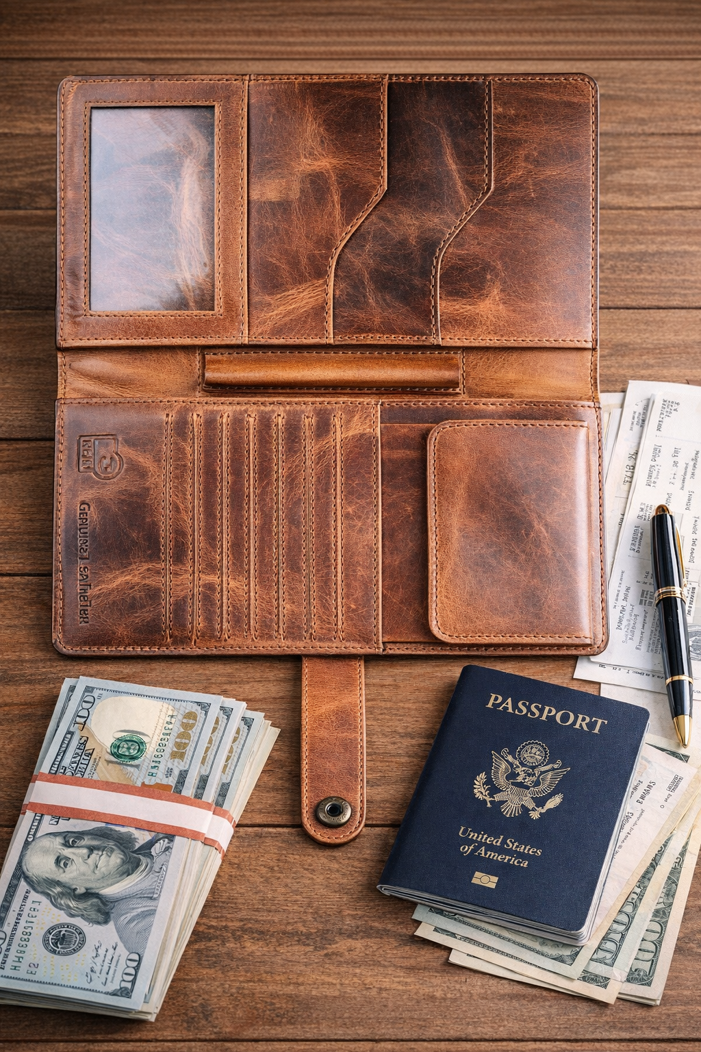 Vintage Leather Passport Wallet Premium Travel Organizer RFID Passport Holder Luxury Distressed Leather Wallet