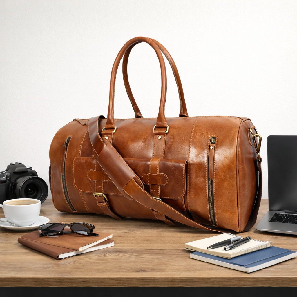 Premium Genuine Leather Travel Duffel Bag Luxury Weekender Bag Durable Overnight Gym Bag