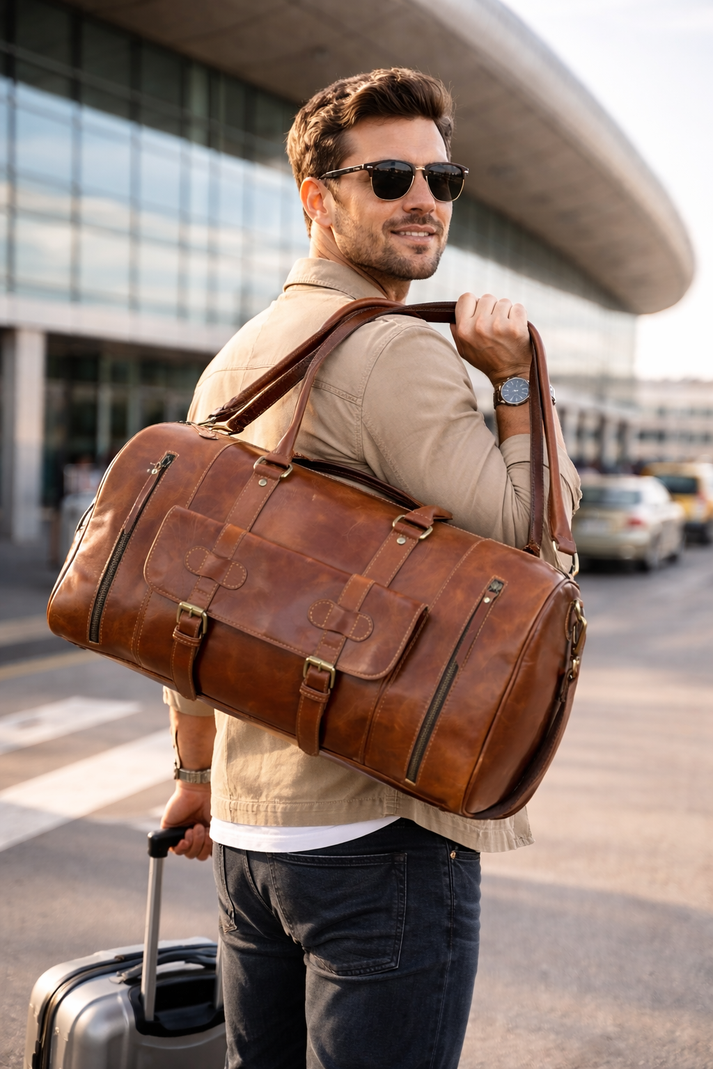 Premium Genuine Leather Travel Duffel Bag Luxury Weekender Bag Durable Overnight Gym Bag