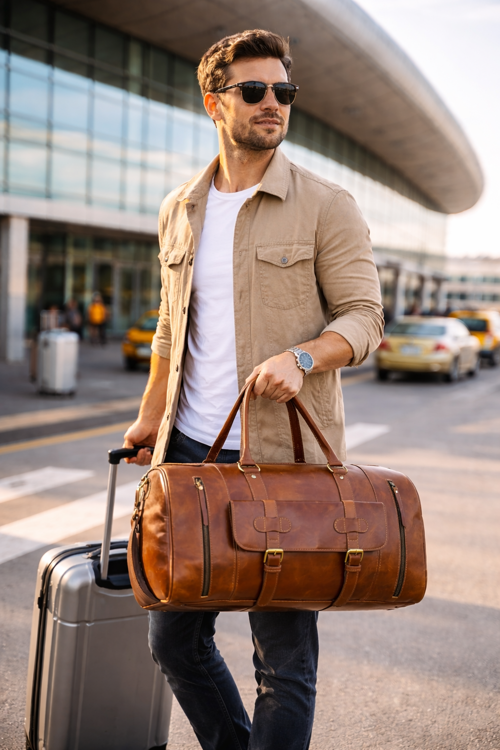 Premium Genuine Leather Travel Duffel Bag Luxury Weekender Bag Durable Overnight Gym Bag