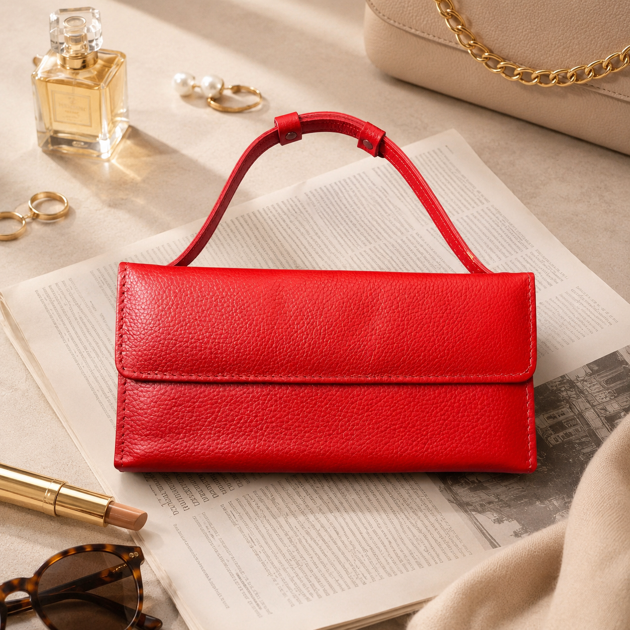 Red Leather Wallet for Women, Long Wallet, Card Holder Purse, Multi Compartment Clutch Wallet, Women's Gift