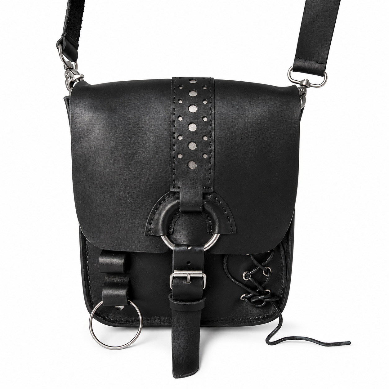 Black Crossbody Bag Punk Style Leather Shoulder Purse for Men & Women