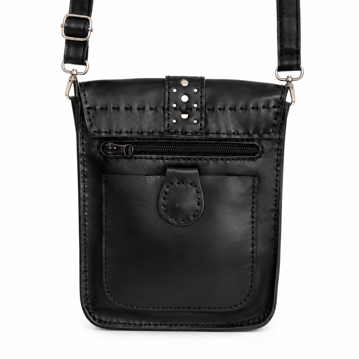 Black Crossbody Bag Punk Style Leather Shoulder Purse for Men & Women
