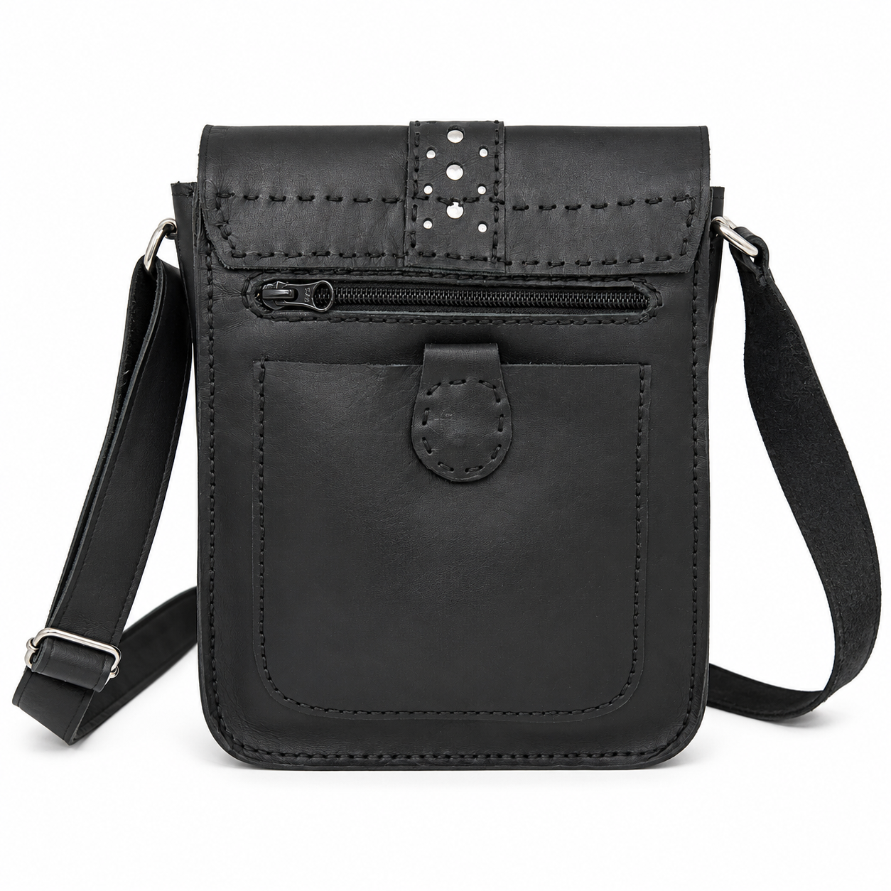 Black Crossbody Bag Punk Style Leather Shoulder Purse for Men & Women