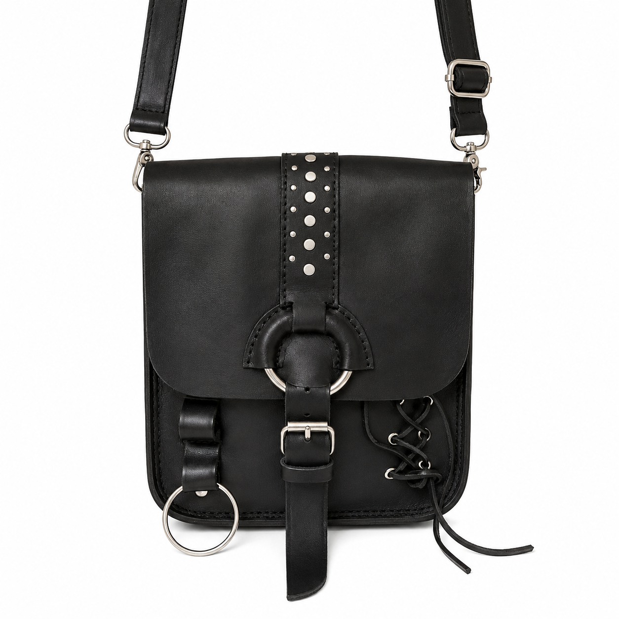 Black Crossbody Bag Punk Style Leather Shoulder Purse for Men & Women