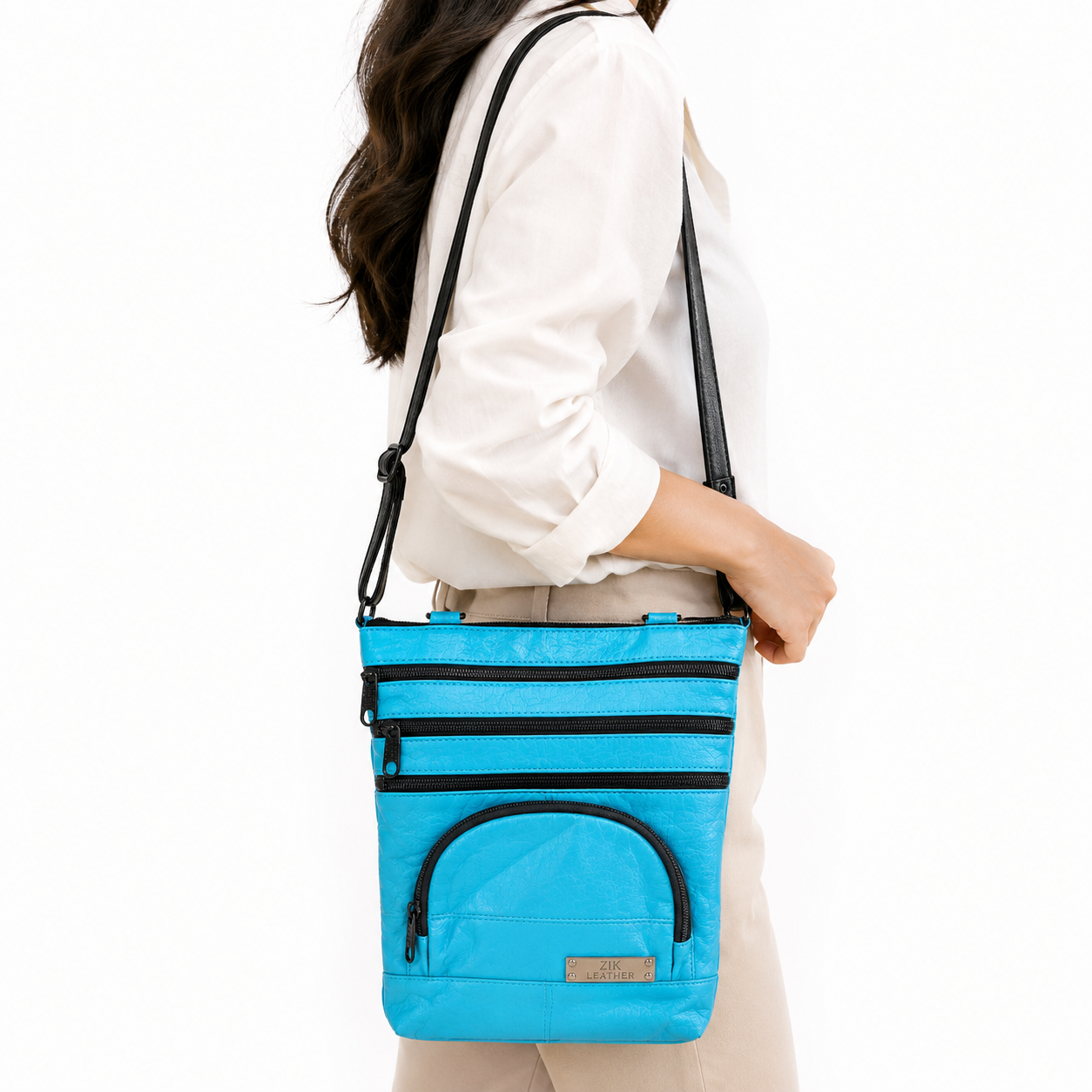 Genuine Leather Unisex Sling Bag – Multi Pocket Crossbody Shoulder Bag for Travel & Everyday Use