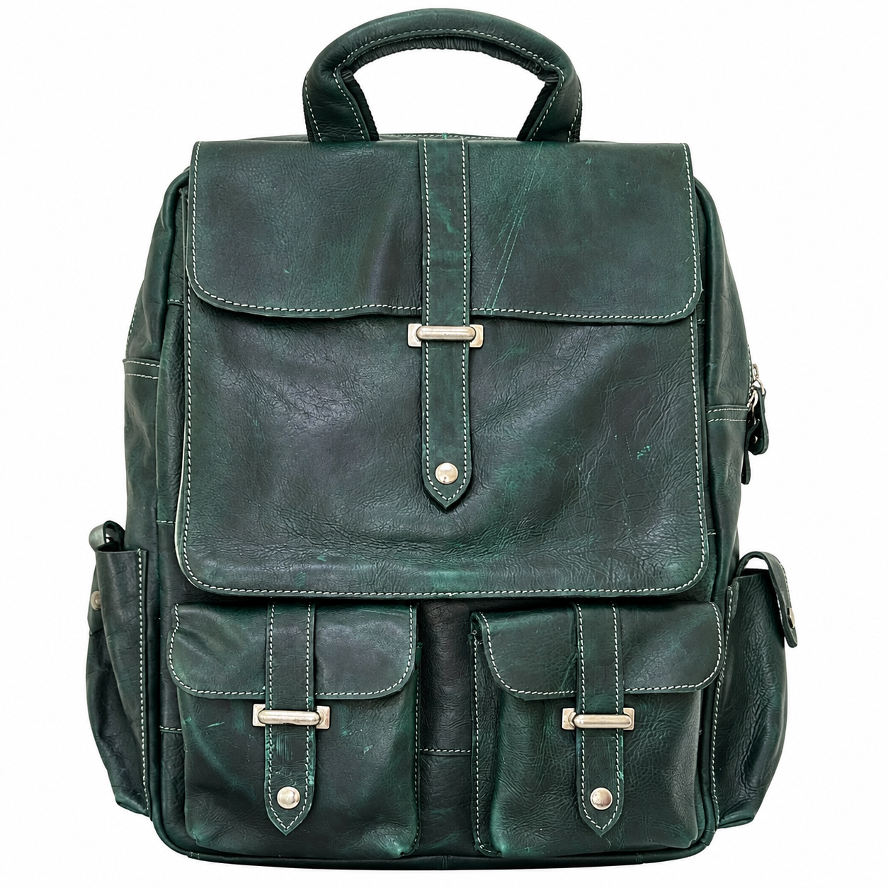 Green Leather Backpack Leather Rucksack Handmade Rustic Travel Backpack