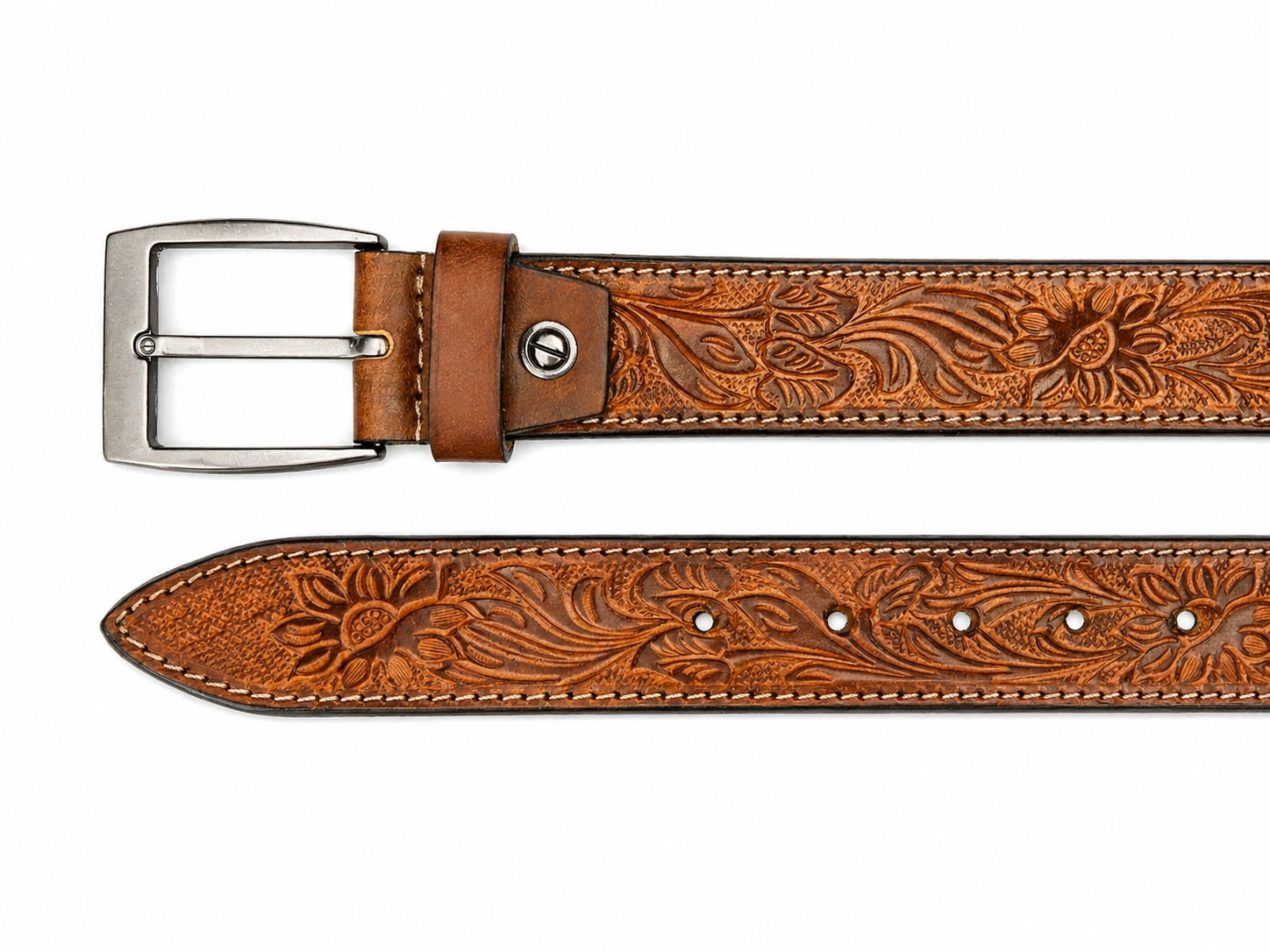 Premium Handcrafted Genuine Leather Belt Embossed Vintage Design Formal & Casual Wear