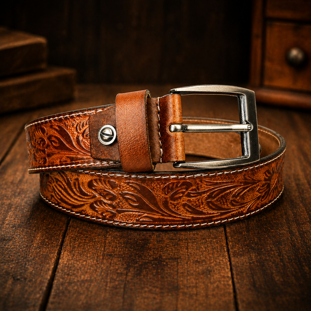 Premium Handcrafted Genuine Leather Belt Embossed Vintage Design Formal & Casual Wear