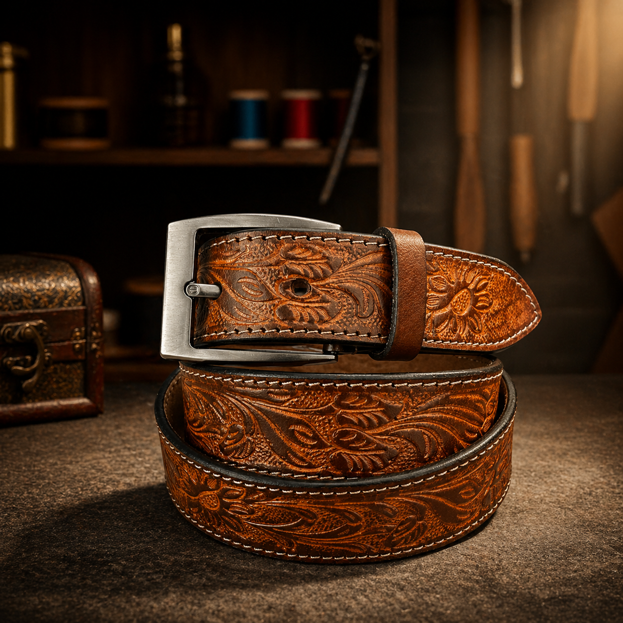 Premium Handcrafted Genuine Leather Belt Embossed Vintage Design Formal & Casual Wear
