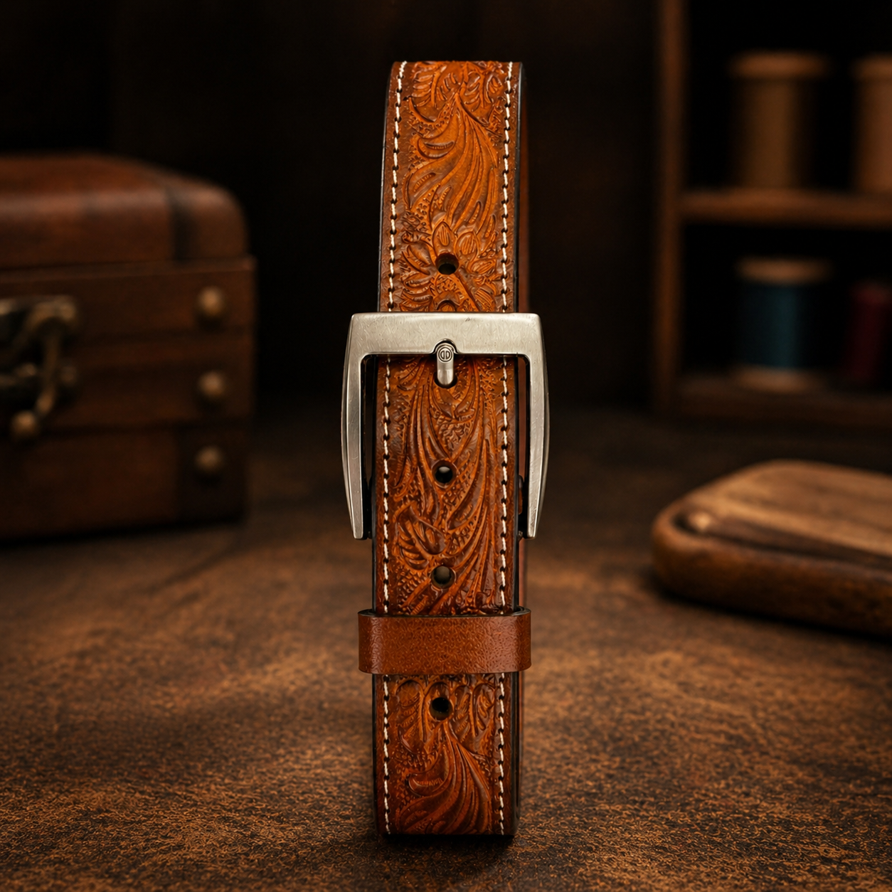 Premium Handcrafted Genuine Leather Belt Embossed Vintage Design Formal & Casual Wear