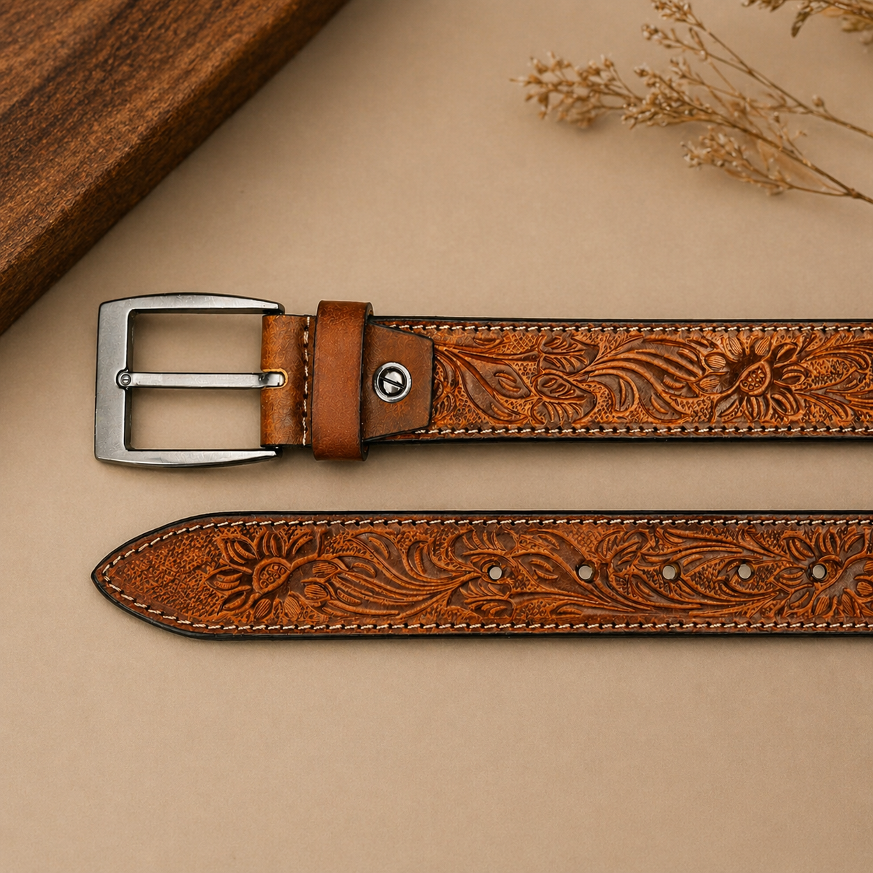 Premium Handcrafted Genuine Leather Belt Embossed Vintage Design Formal & Casual Wear