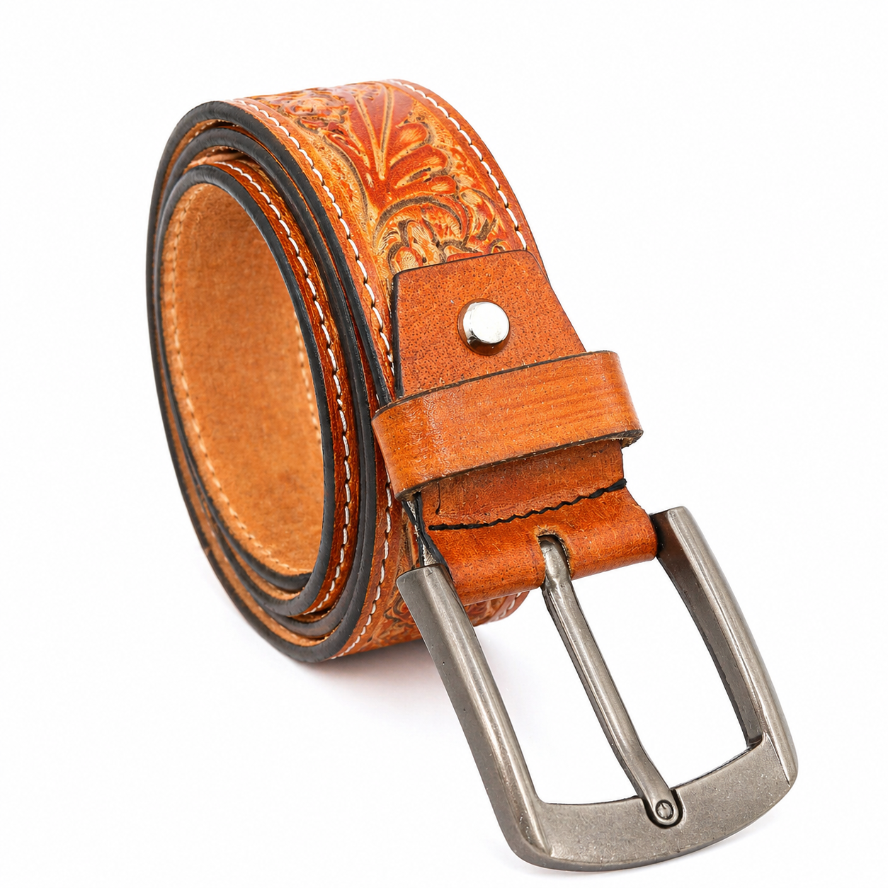 Premium Handcrafted Genuine Leather Belt Embossed Vintage Design Formal & Casual Wear