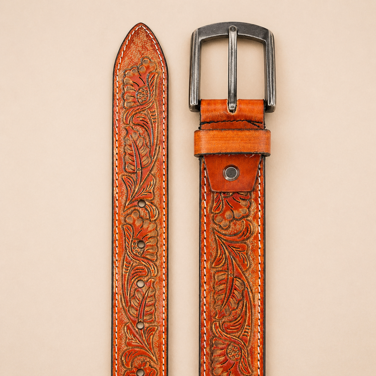 Premium Handcrafted Genuine Leather Belt Embossed Vintage Design Formal & Casual Wear