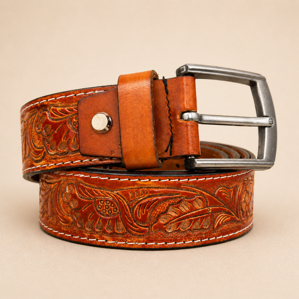Premium Handcrafted Genuine Leather Belt Embossed Vintage Design Formal & Casual Wear