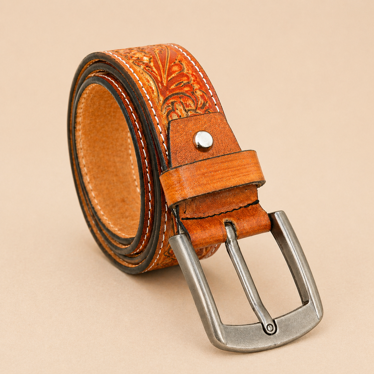 Premium Handcrafted Genuine Leather Belt Embossed Vintage Design Formal & Casual Wear