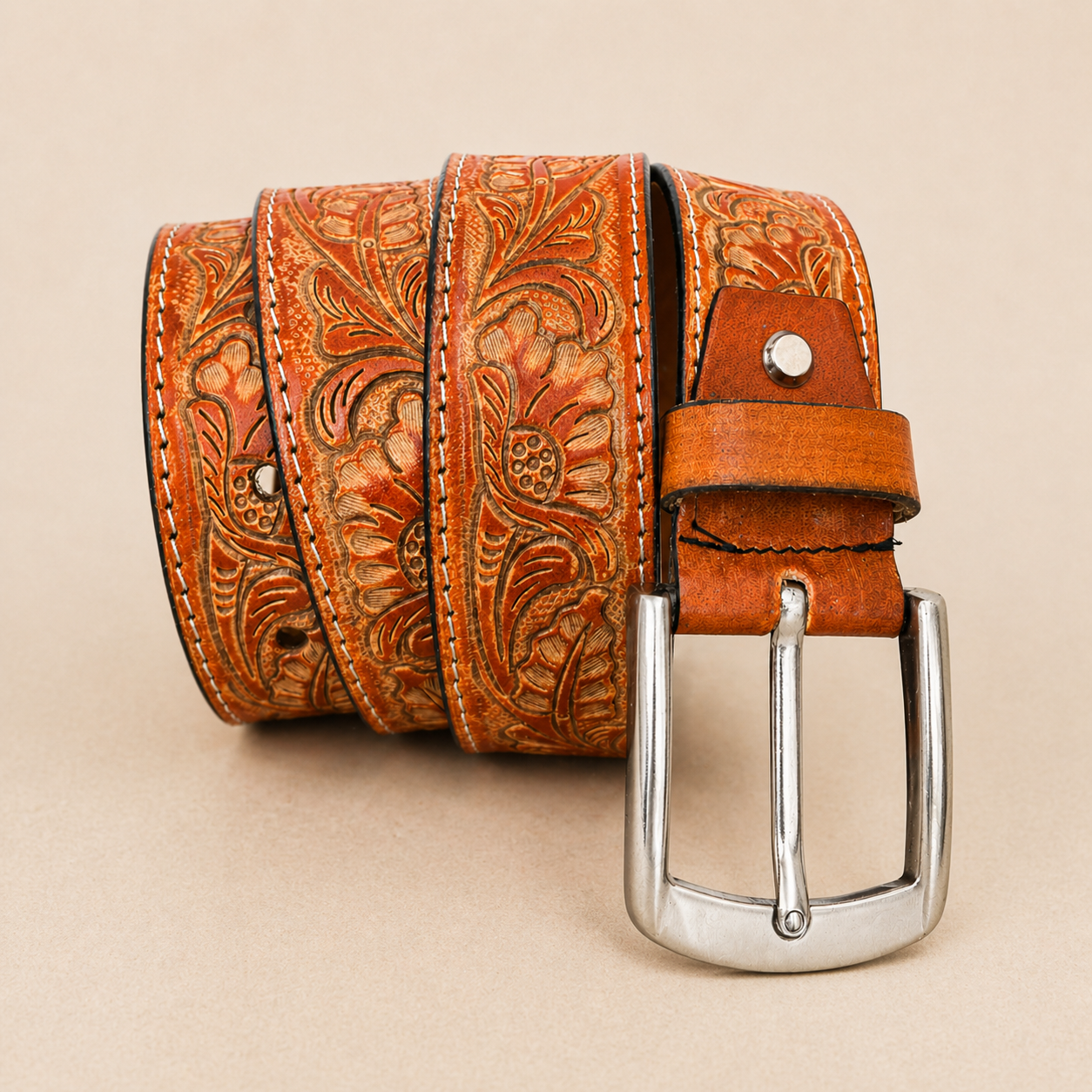 Premium Handcrafted Genuine Leather Belt Embossed Vintage Design Formal & Casual Wear
