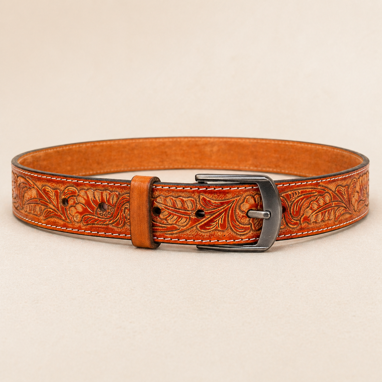 Premium Handcrafted Genuine Leather Belt Embossed Vintage Design Formal & Casual Wear