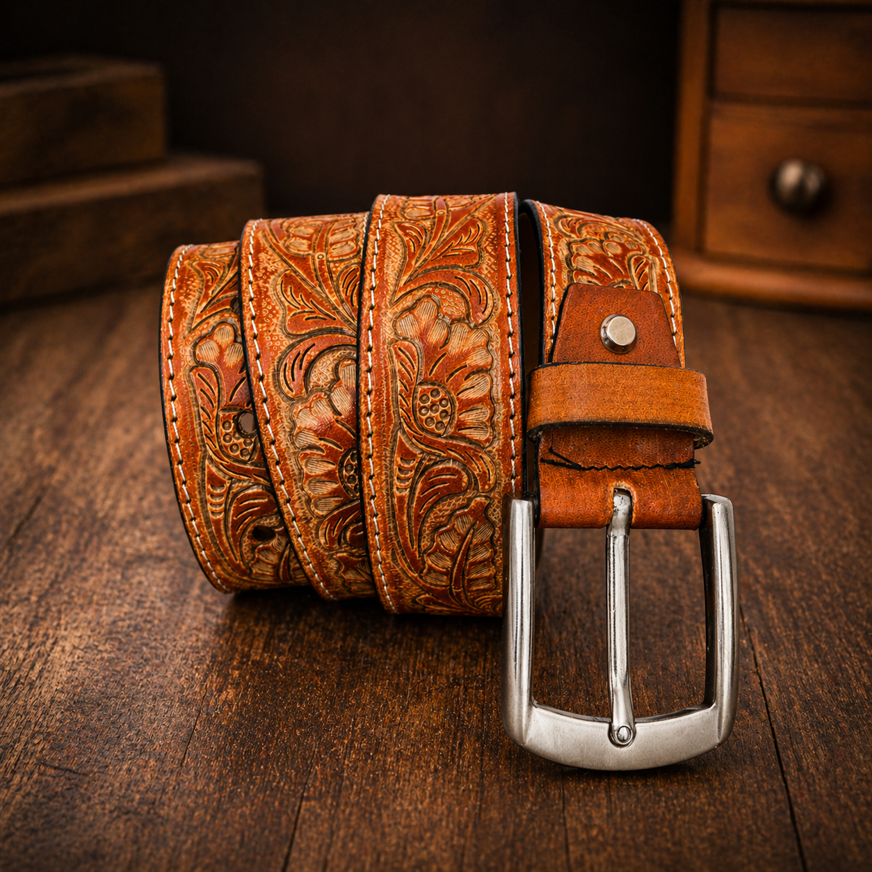 Premium Handcrafted Genuine Leather Belt Embossed Vintage Design Formal & Casual Wear