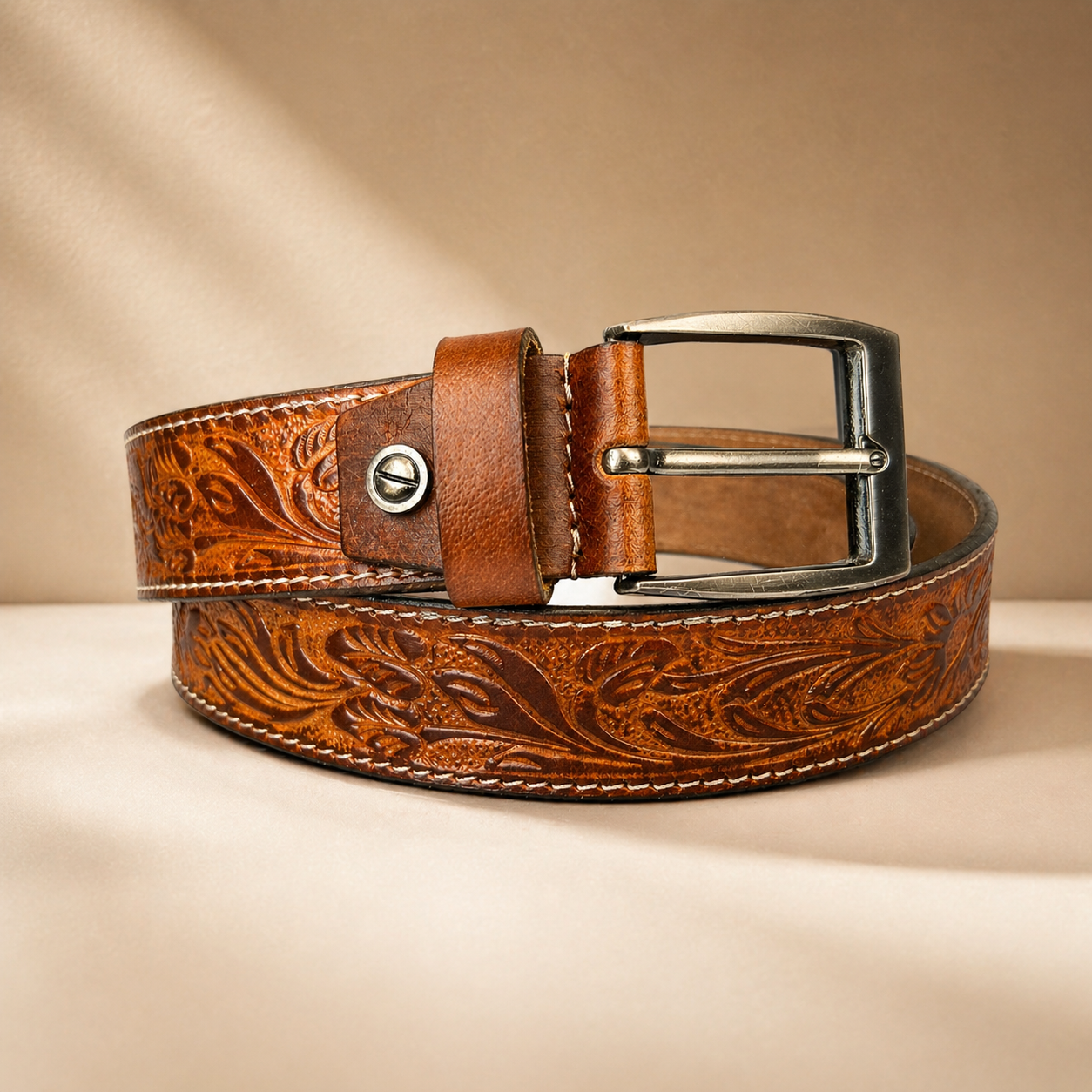 Premium Handcrafted Genuine Leather Belt Embossed Vintage Design Formal & Casual Wear