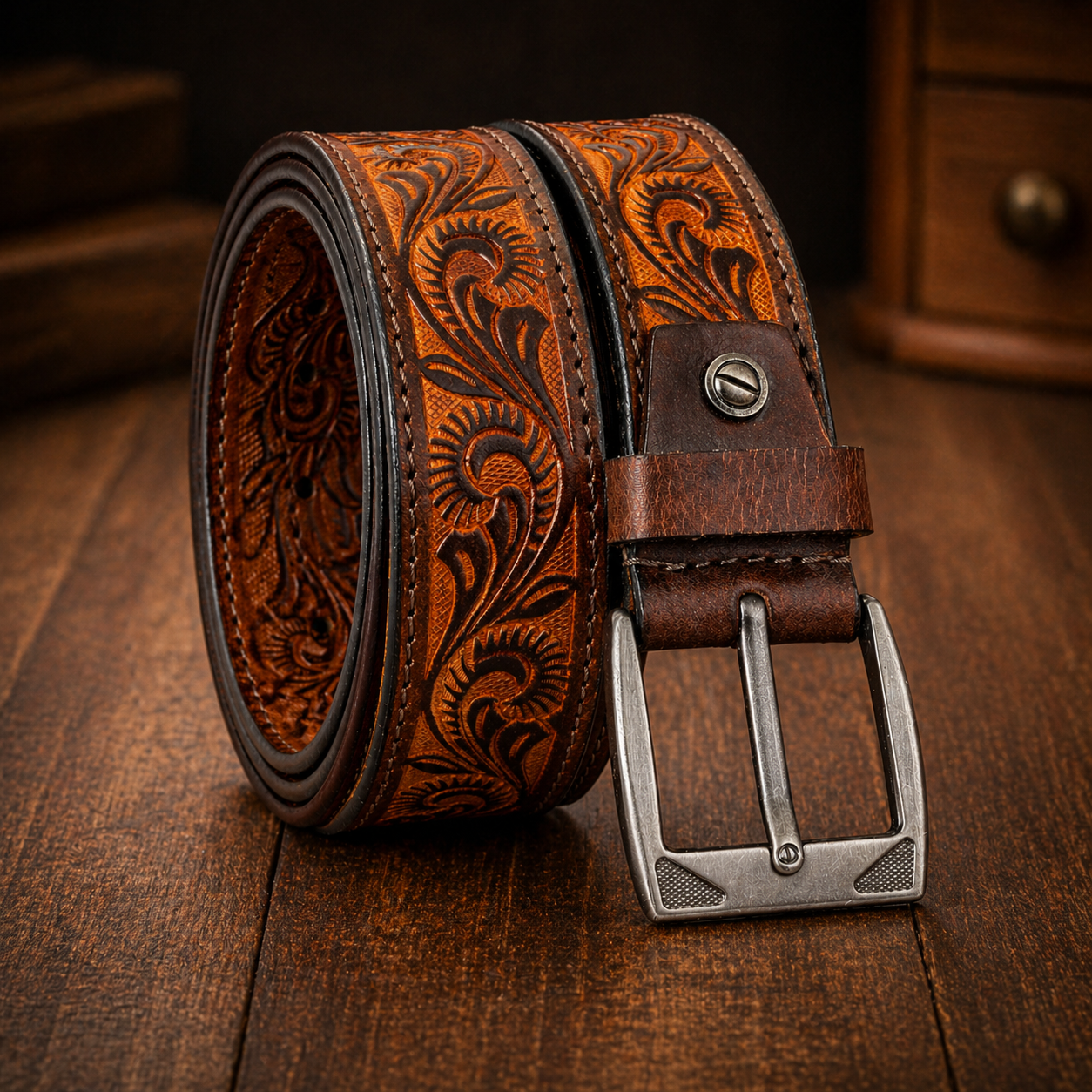 Premium Genuine Leather Belt Embossed Vintage Design Formal & Casual Wear