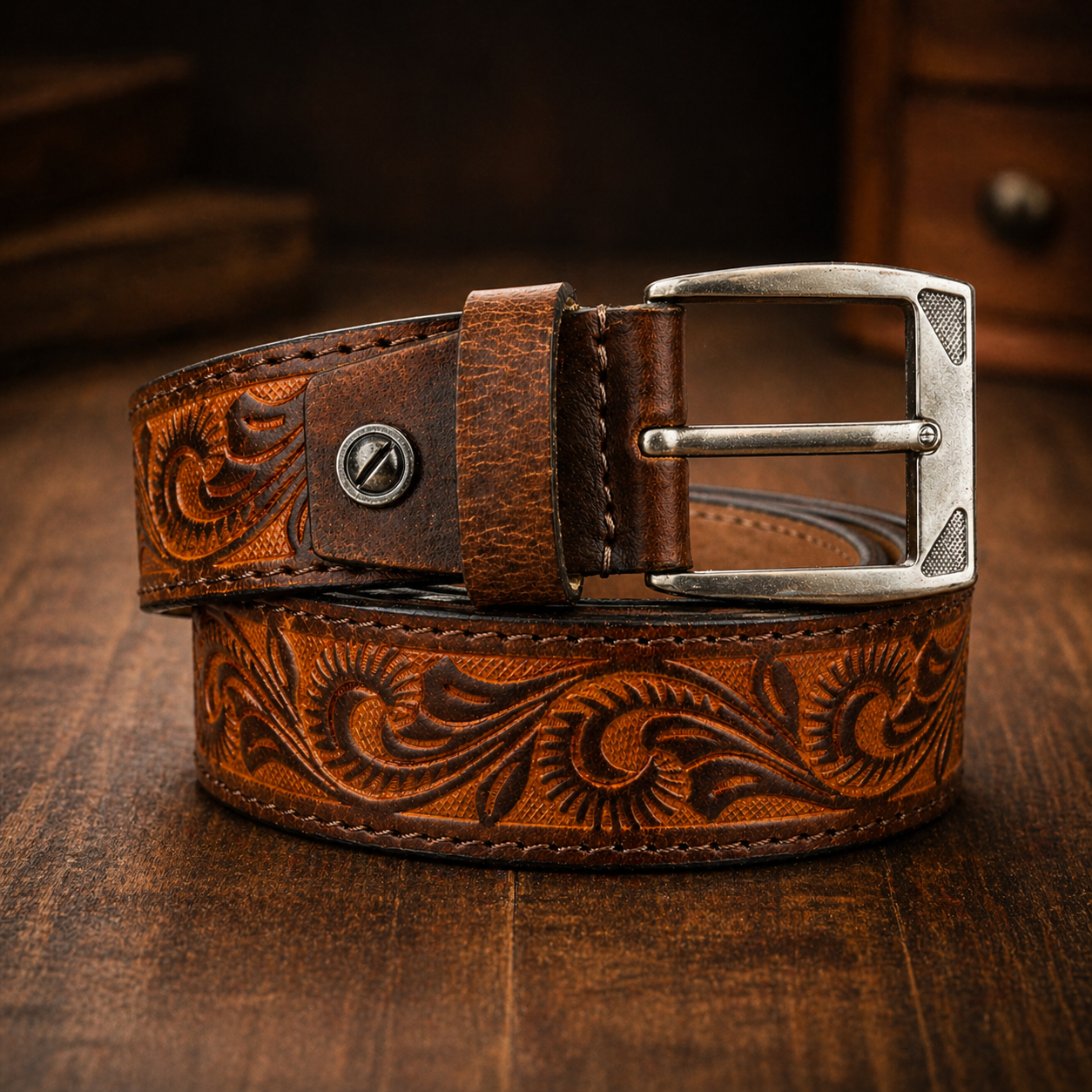 Premium Genuine Leather Belt Embossed Vintage Design Formal & Casual Wear