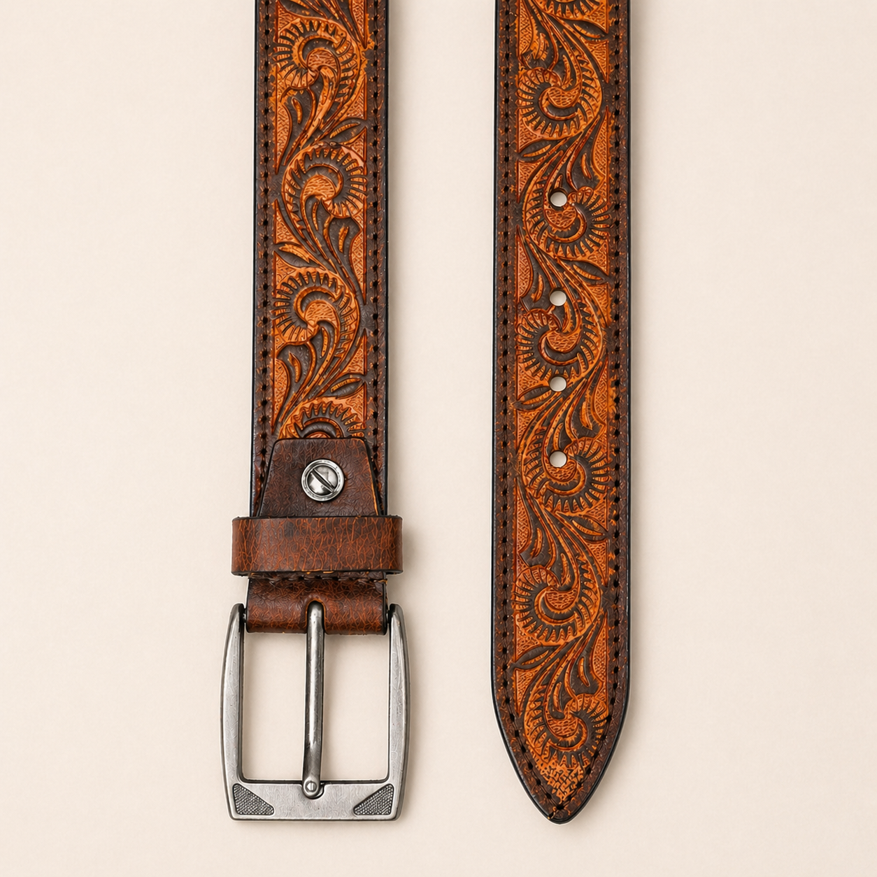 Premium Genuine Leather Belt Embossed Vintage Design Formal & Casual Wear