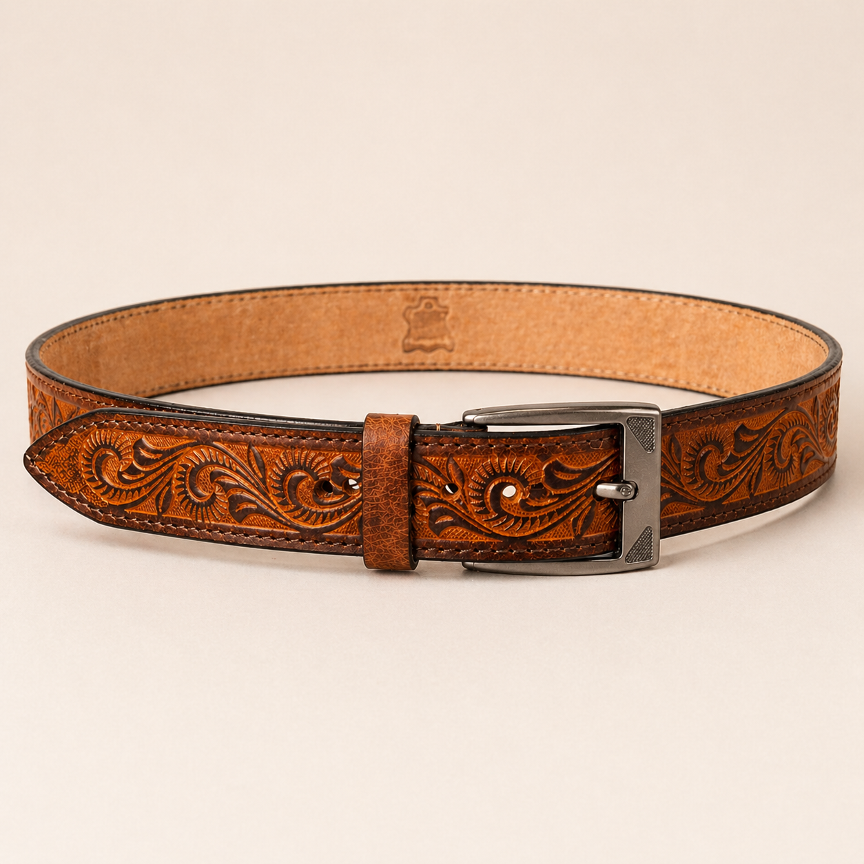 Premium Genuine Leather Belt Embossed Vintage Design Formal & Casual Wear