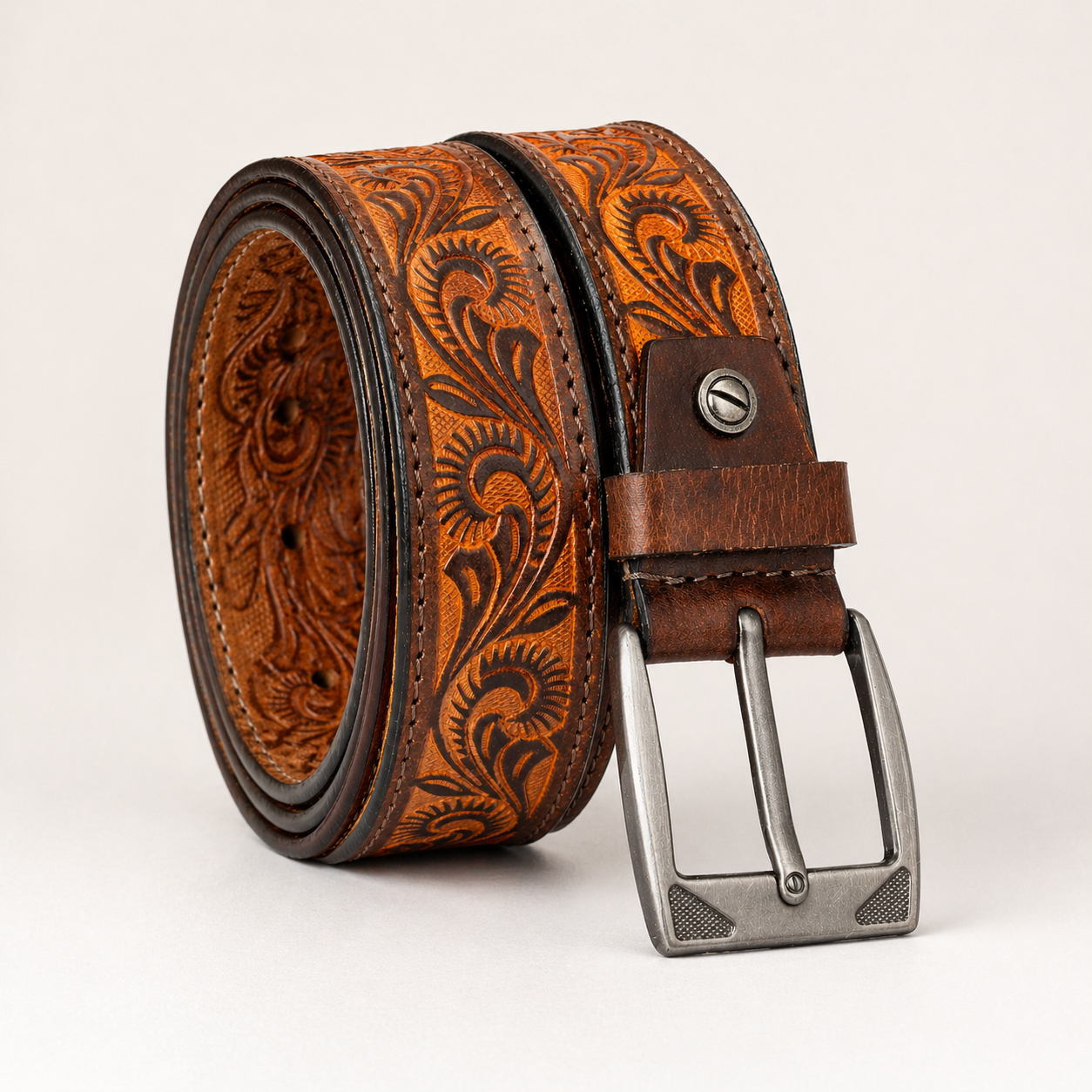Premium Genuine Leather Belt Embossed Vintage Design Formal & Casual Wear