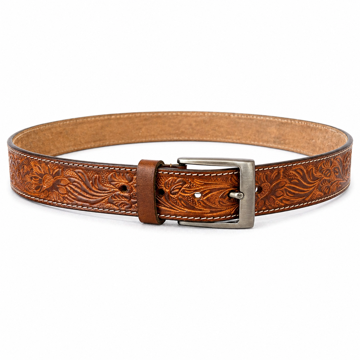 Unisex Handcrafted Genuine Leather Belt Premium Vintage Embossed Brown Leather Stylish Casual & Formal Belt