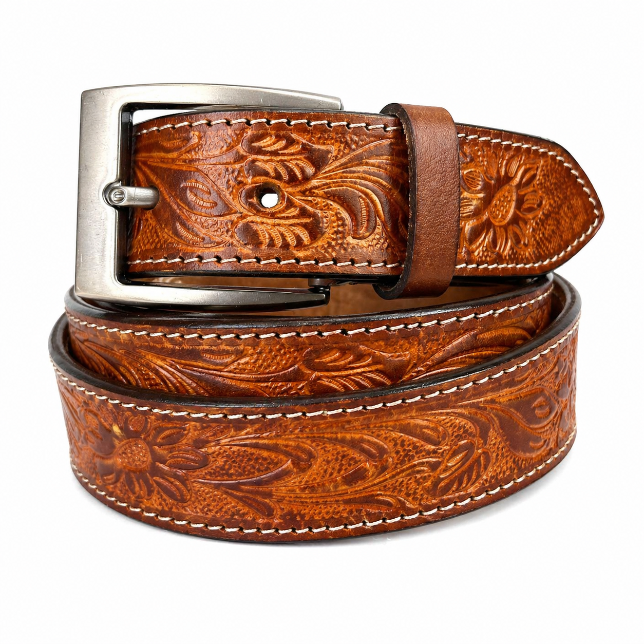 Unisex Handcrafted Genuine Leather Belt Premium Vintage Embossed Brown Leather Stylish Casual & Formal Belt
