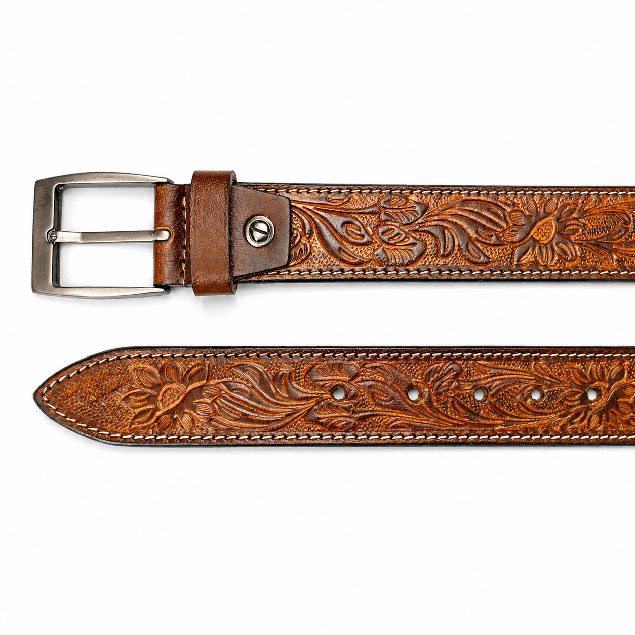 Unisex Handcrafted Genuine Leather Belt Premium Vintage Embossed Brown Leather Stylish Casual & Formal Belt