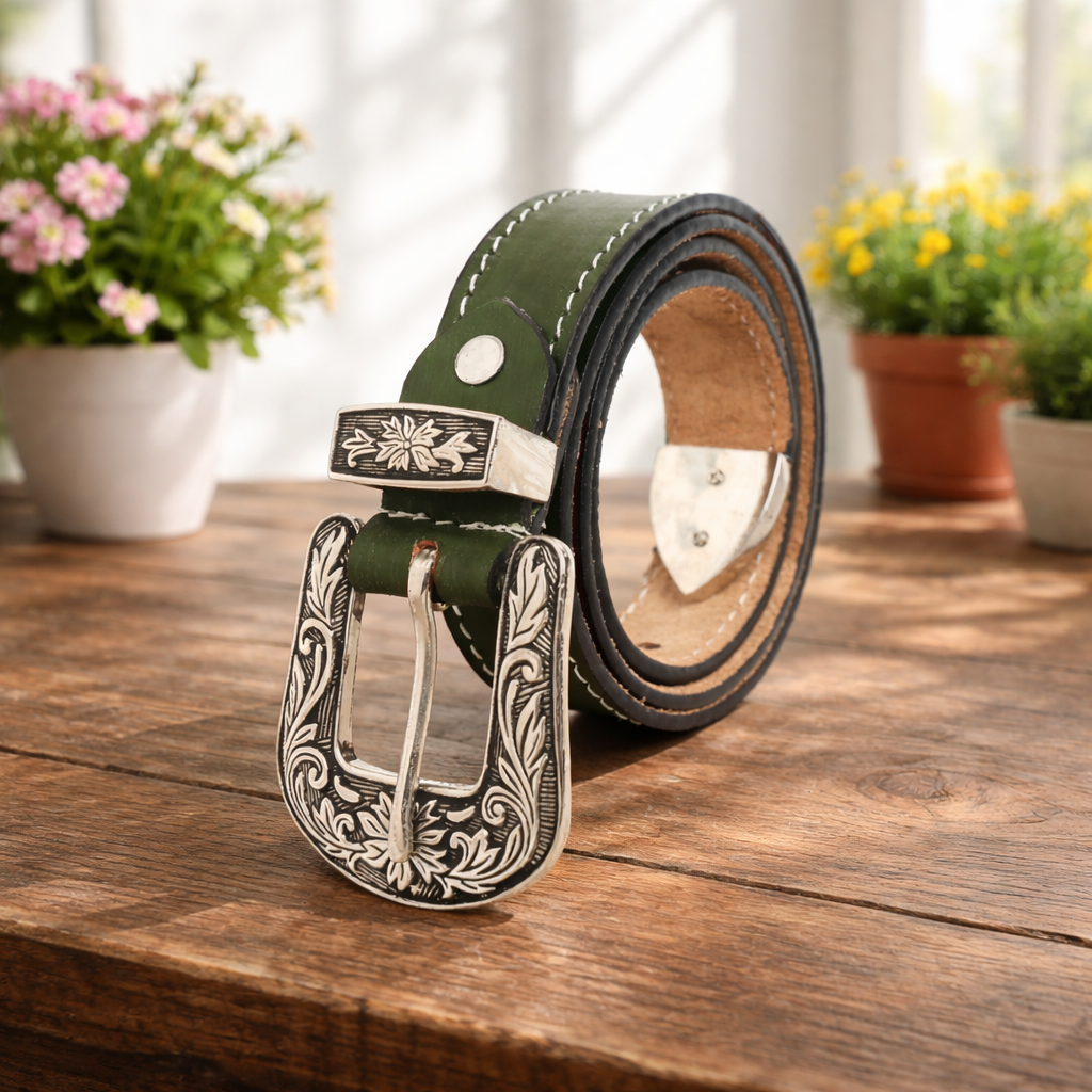 Unisex Genuine Leather Cowboy Cowgirl Belt Western Vintage Engraved Buckle Belt Stylish Casual & Party Wear Belt