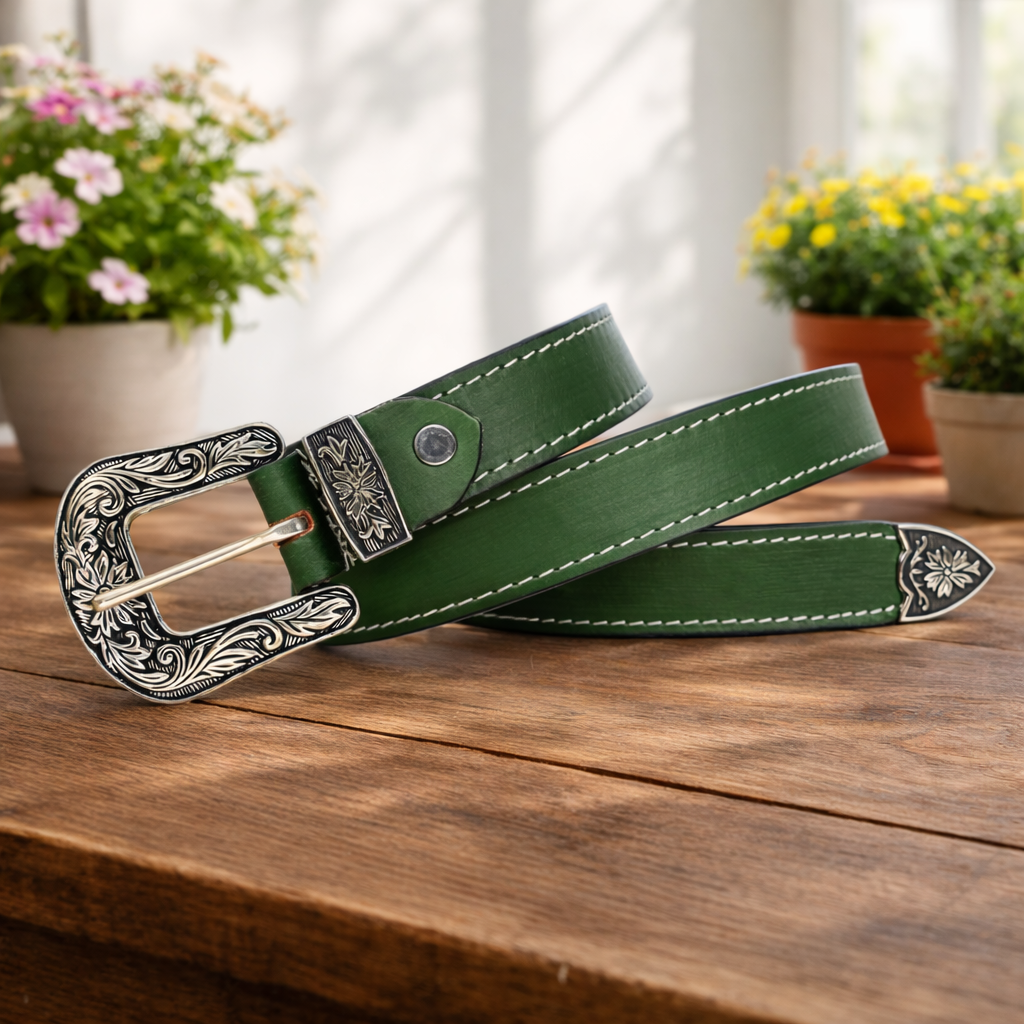 Unisex Genuine Leather Cowboy Cowgirl Belt Western Vintage Engraved Buckle Belt Stylish Casual & Party Wear Belt
