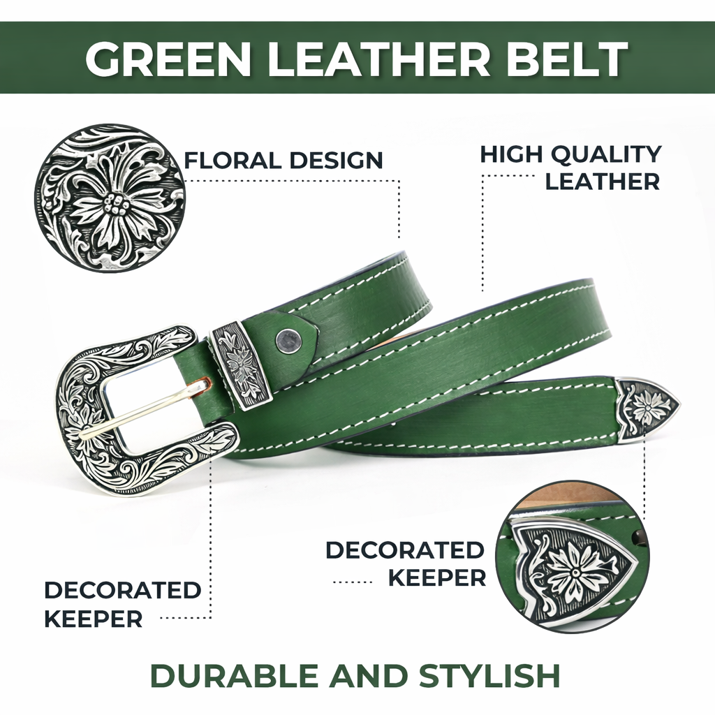 Unisex Genuine Leather Cowboy Cowgirl Belt Western Vintage Engraved Buckle Belt Stylish Casual & Party Wear Belt